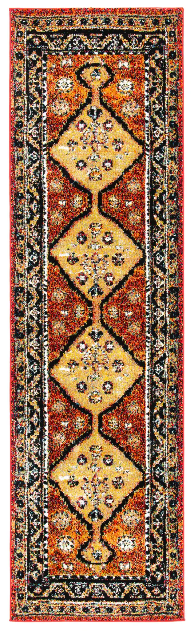 Vintage Hamadan Tribal Diamond Rug in Rust / Gold