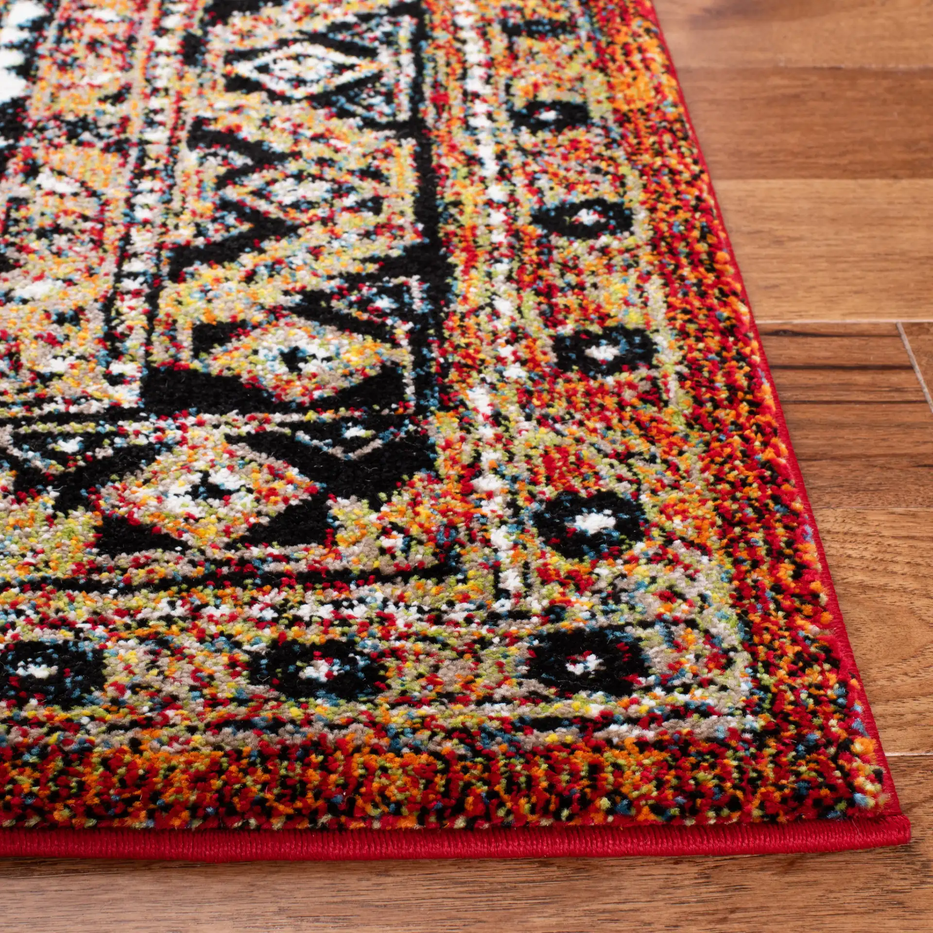 Vintage Hamadan Tribal Diamond Rug in Rust / Gold in a styled room