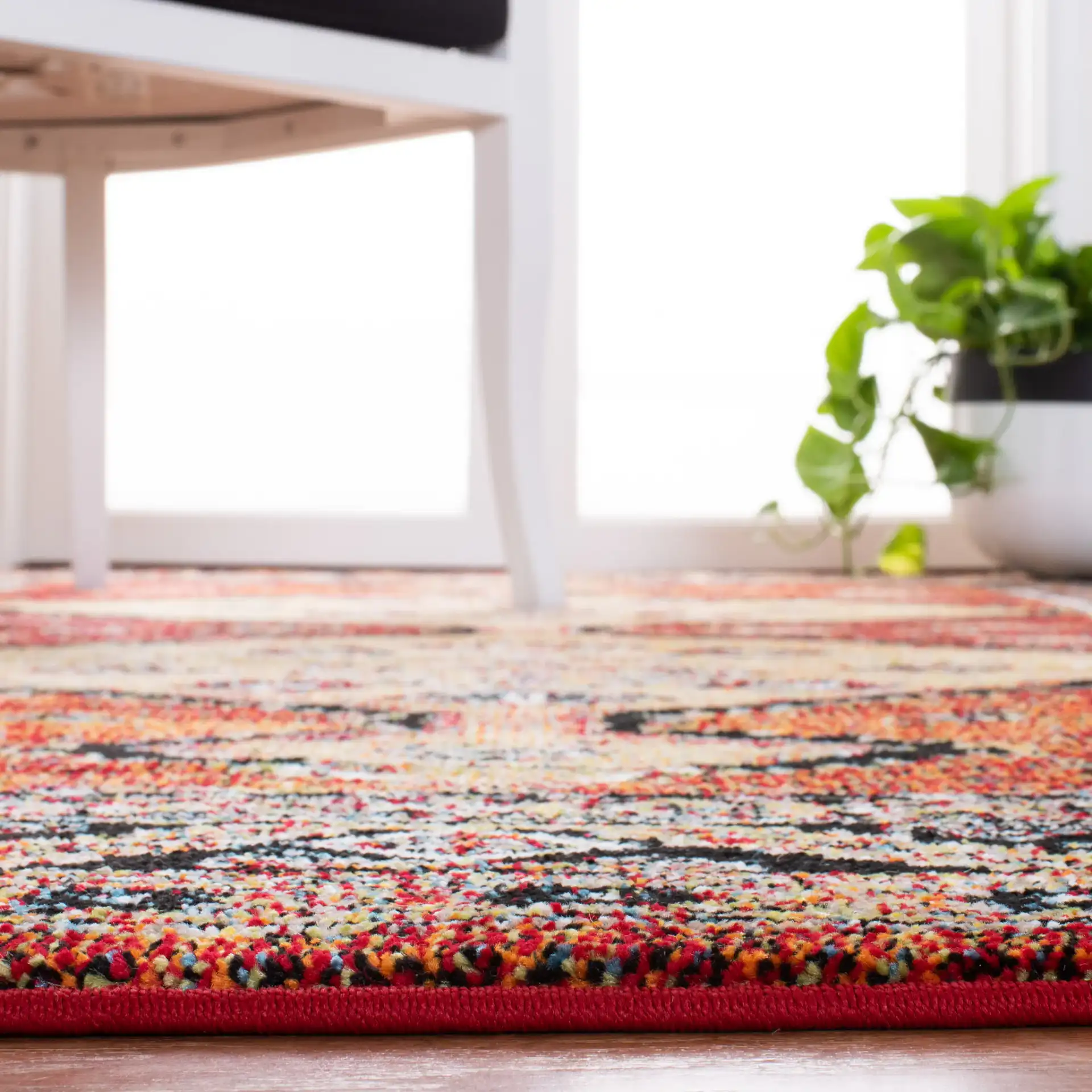 Vintage Hamadan Tribal Diamond Rug in Rust / Gold in a styled room