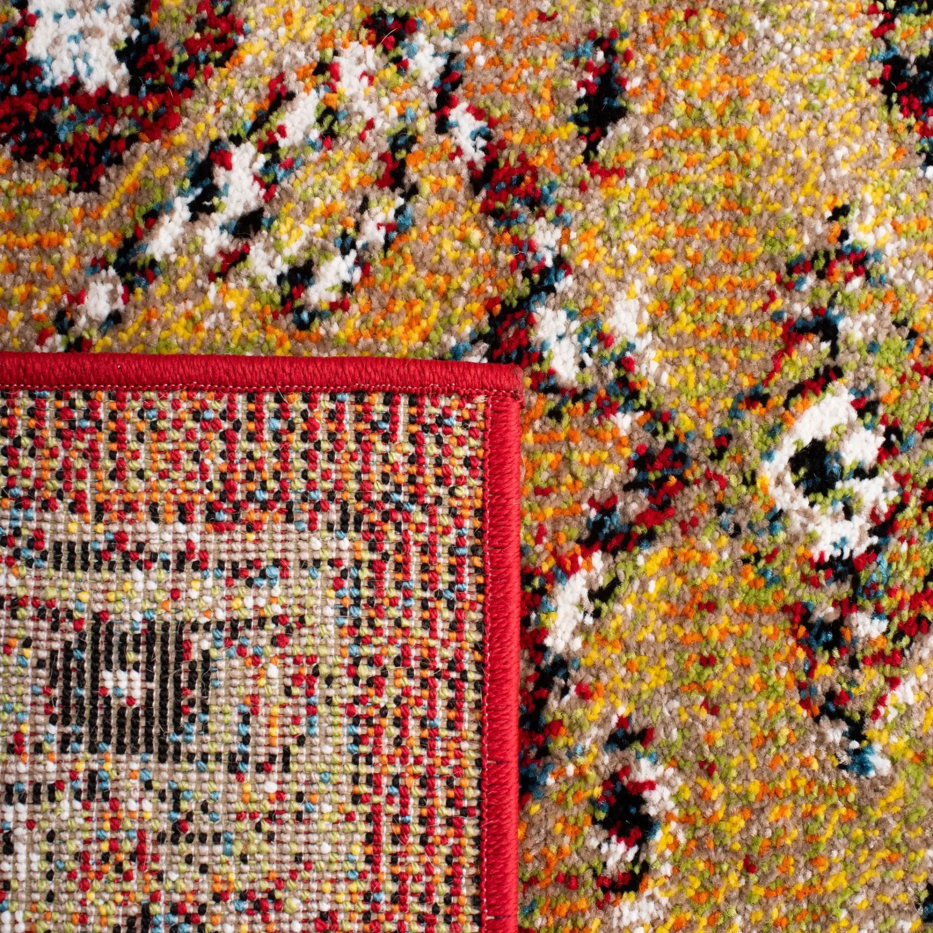 Vintage Hamadan Tribal Diamond Rug in Rust / Gold in a styled room