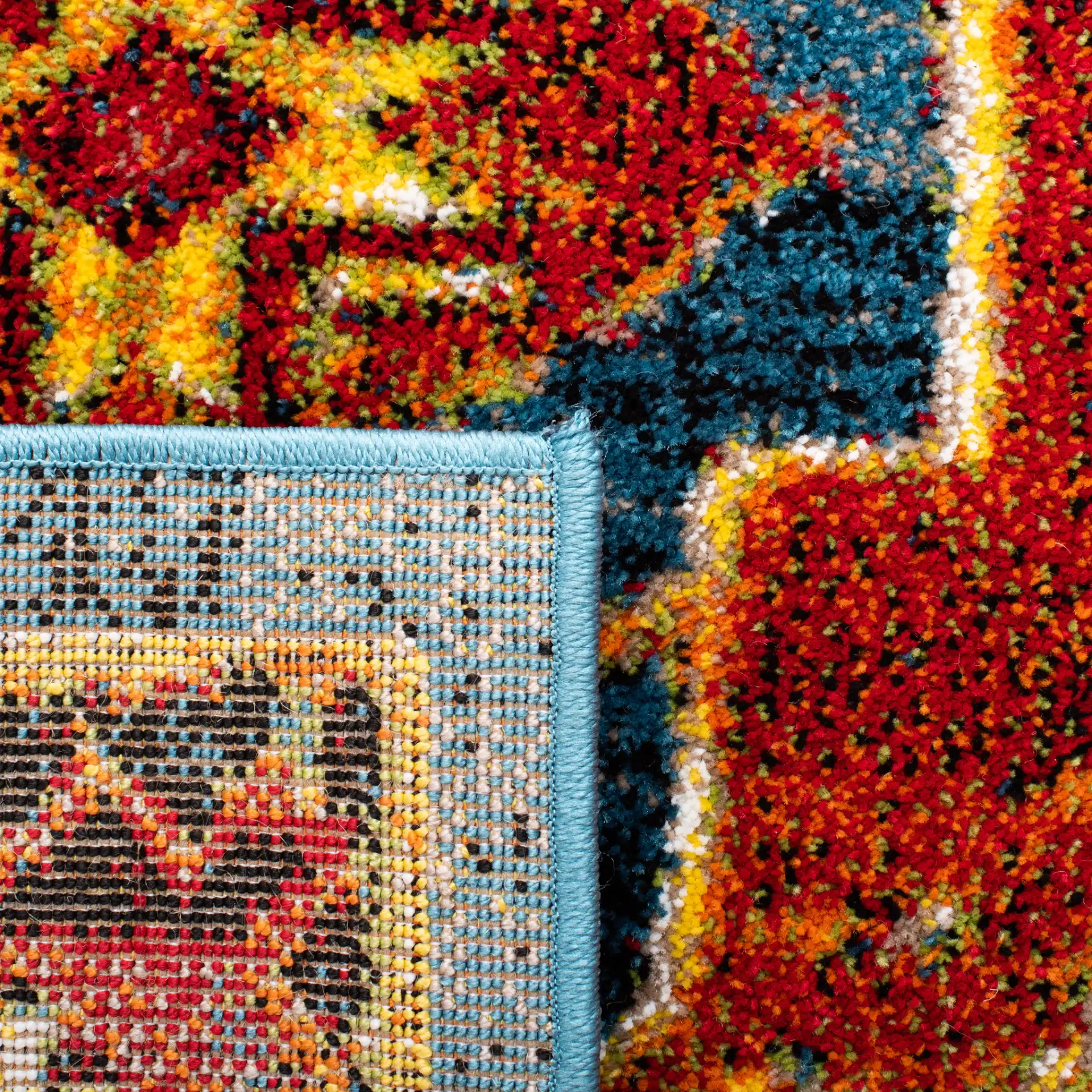Vintage Hamadan Southwestern Medallion Rug in Blue / Orange in a styled room