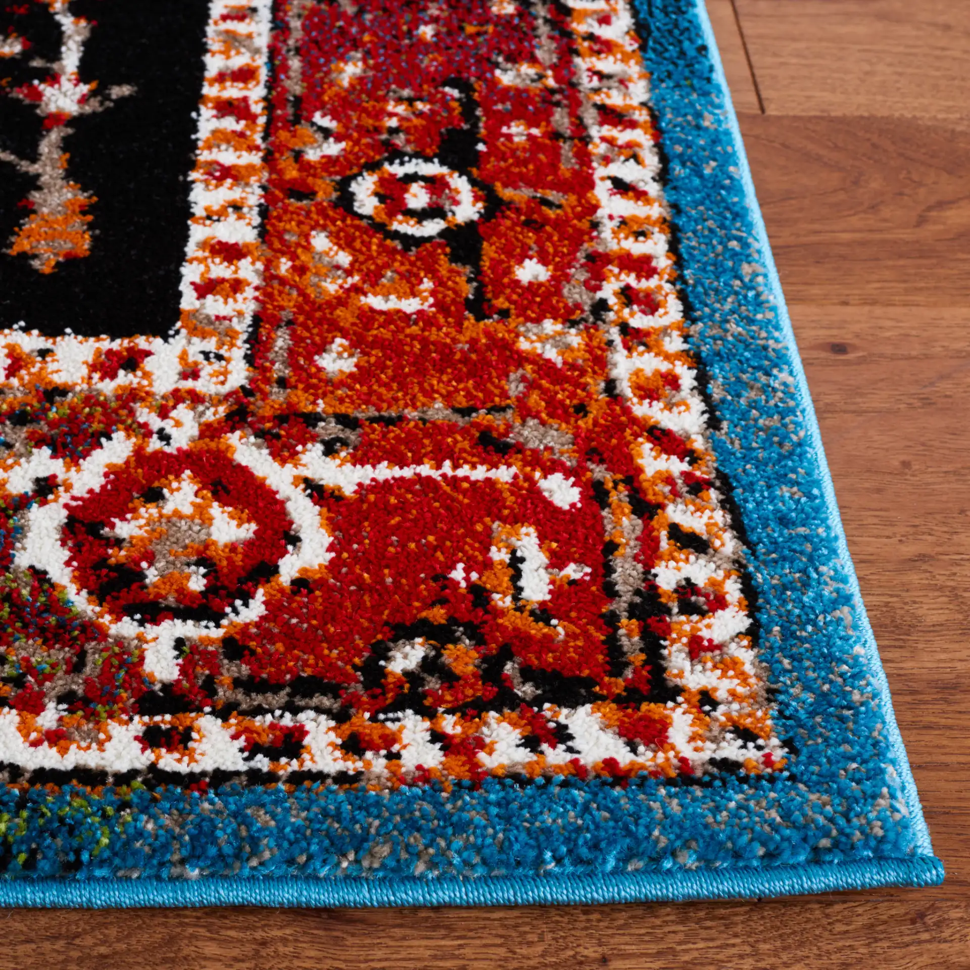 Vintage Hamadan Cross Medallion Rug in Red / Blue in a styled room