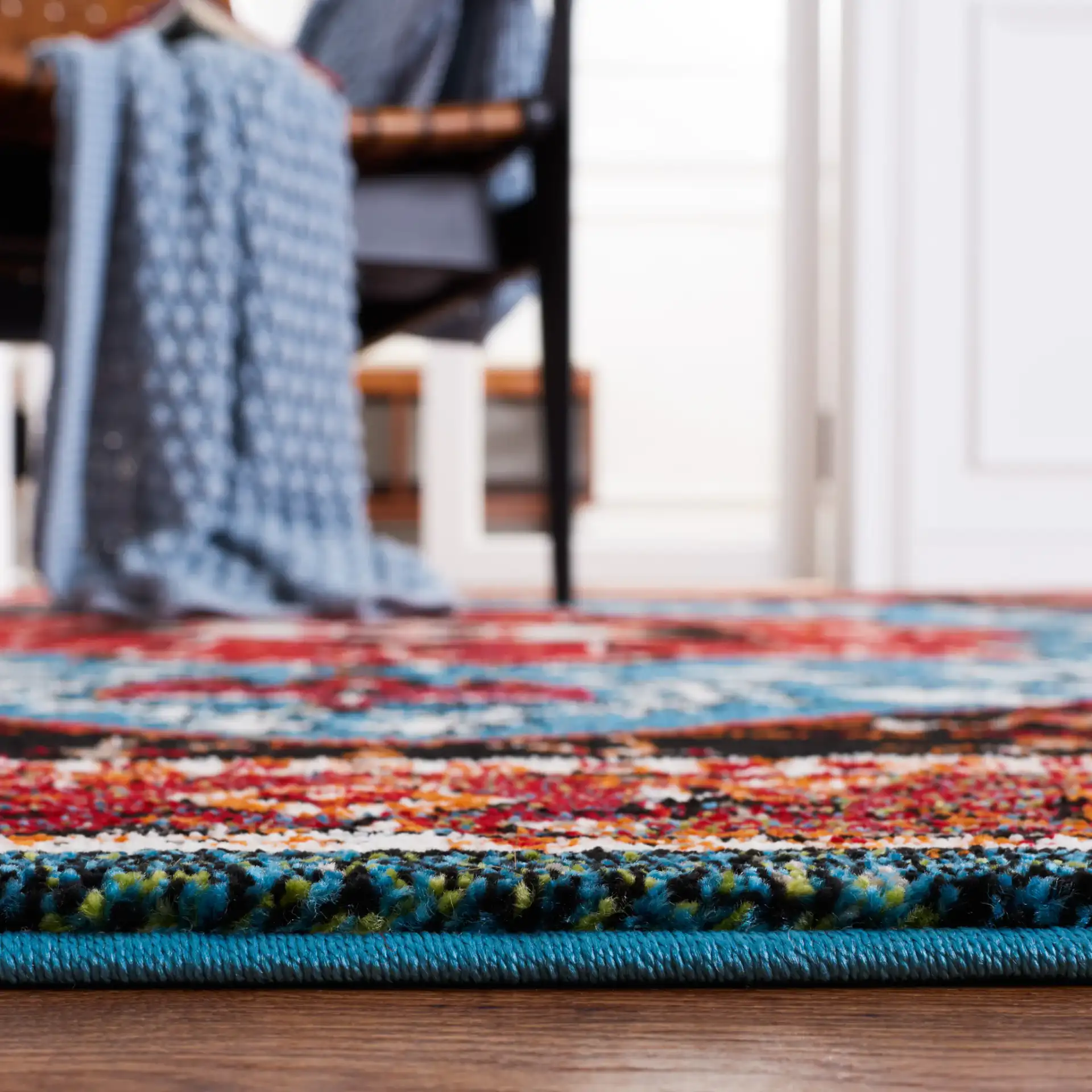 Vintage Hamadan Cross Medallion Rug in Red / Blue in a styled room