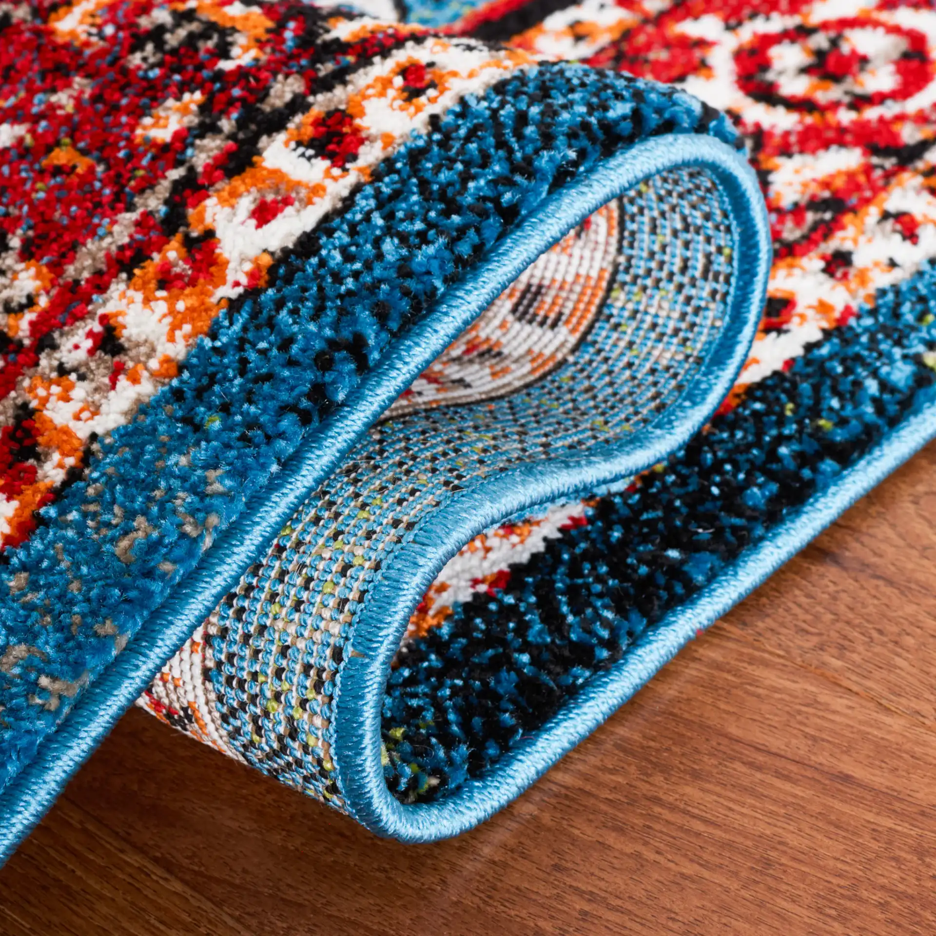 Vintage Hamadan Cross Medallion Rug in Red / Blue in a styled room