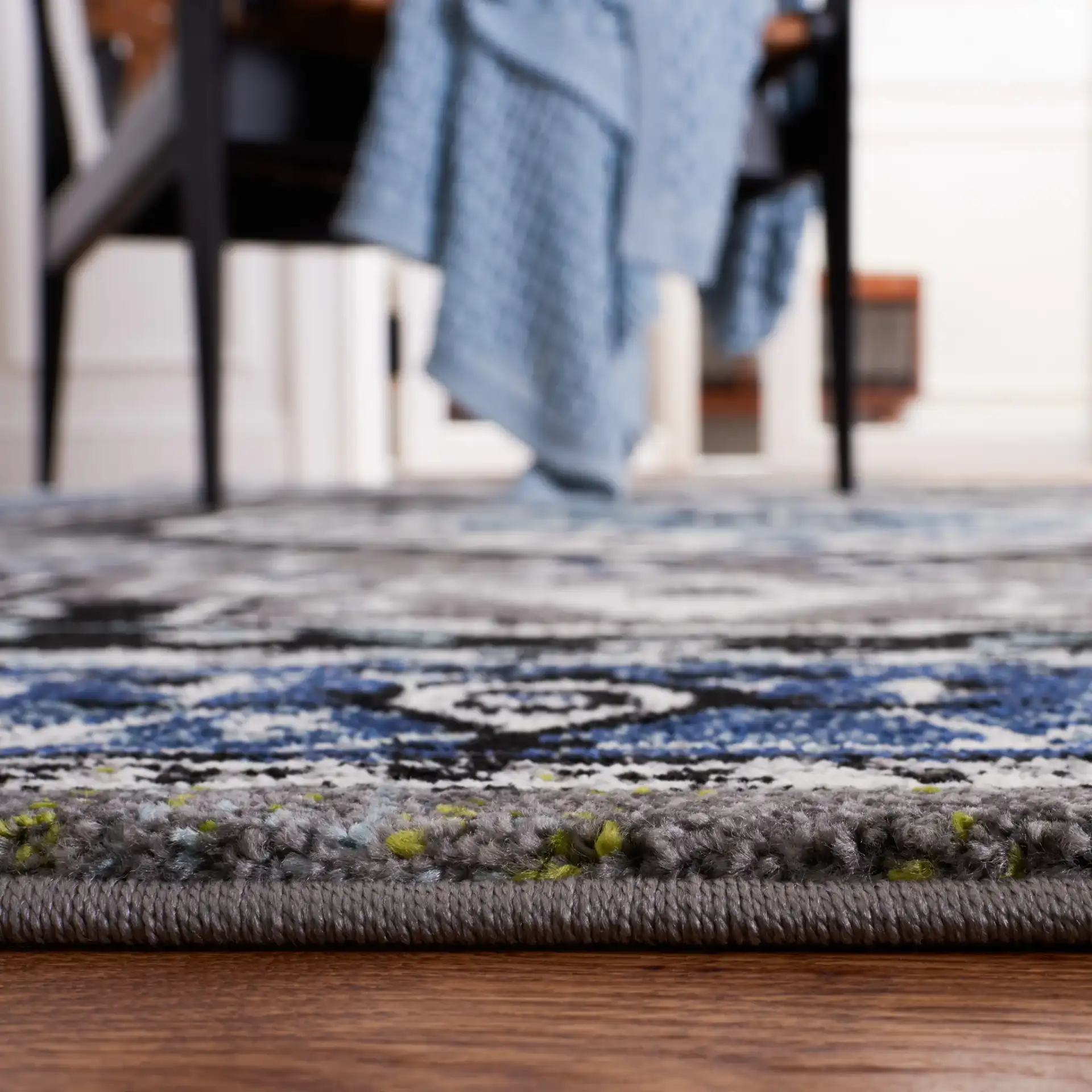 Vintage Hamadan Octagon Medallion Rug in Blue / Gray in a styled room