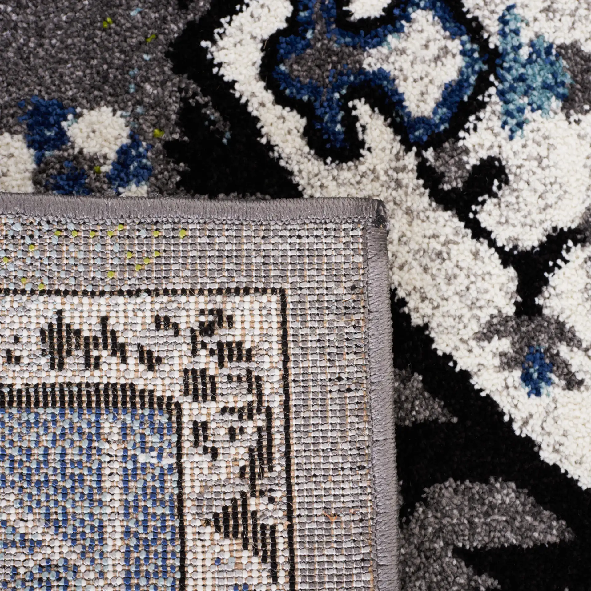 Vintage Hamadan Octagon Medallion Rug in Blue / Gray in a styled room