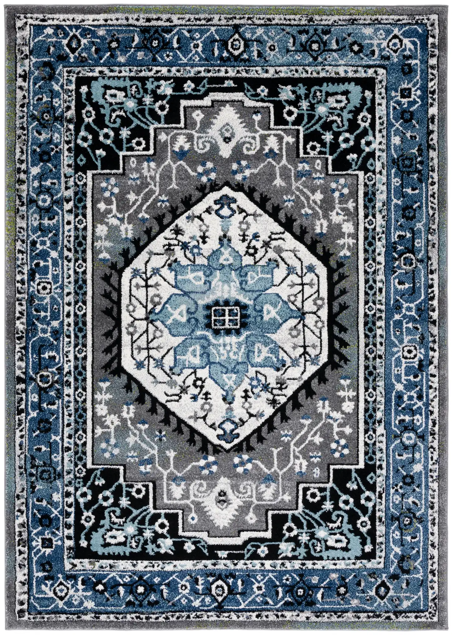 Vintage Hamadan Octagon Medallion Rug in Blue / Gray
