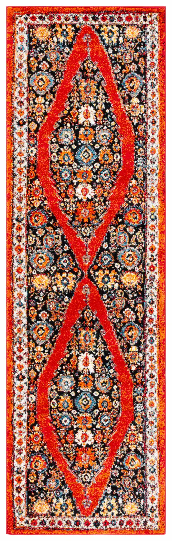 Vintage Hamadan Floral Diamond Medallion Rug in Red / Black