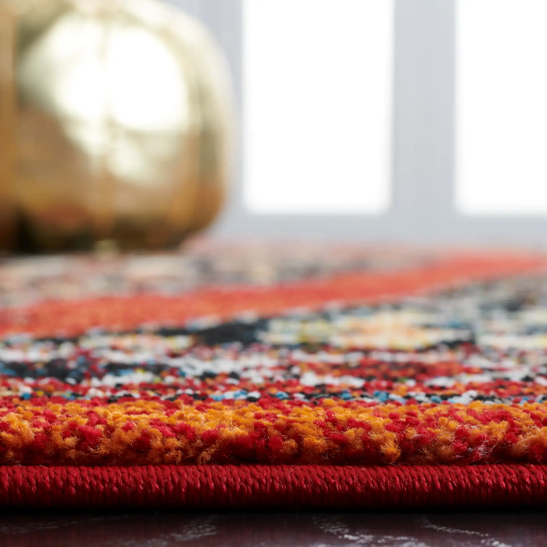Vintage Hamadan Floral Diamond Medallion Rug in Red / Black in a styled room