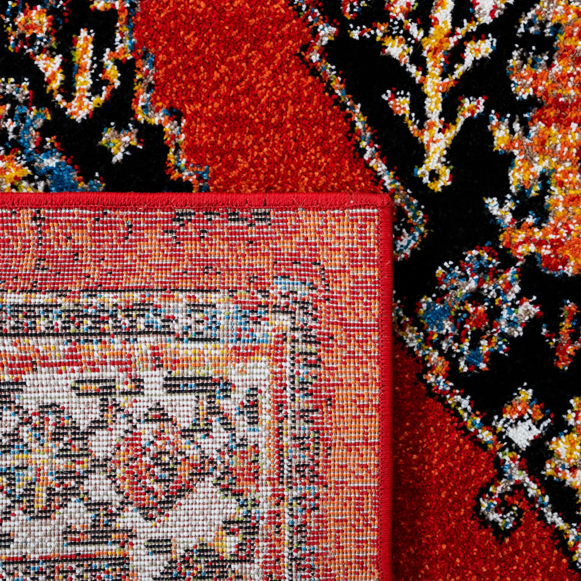 Vintage Hamadan Floral Diamond Medallion Rug in Red / Black in a styled room