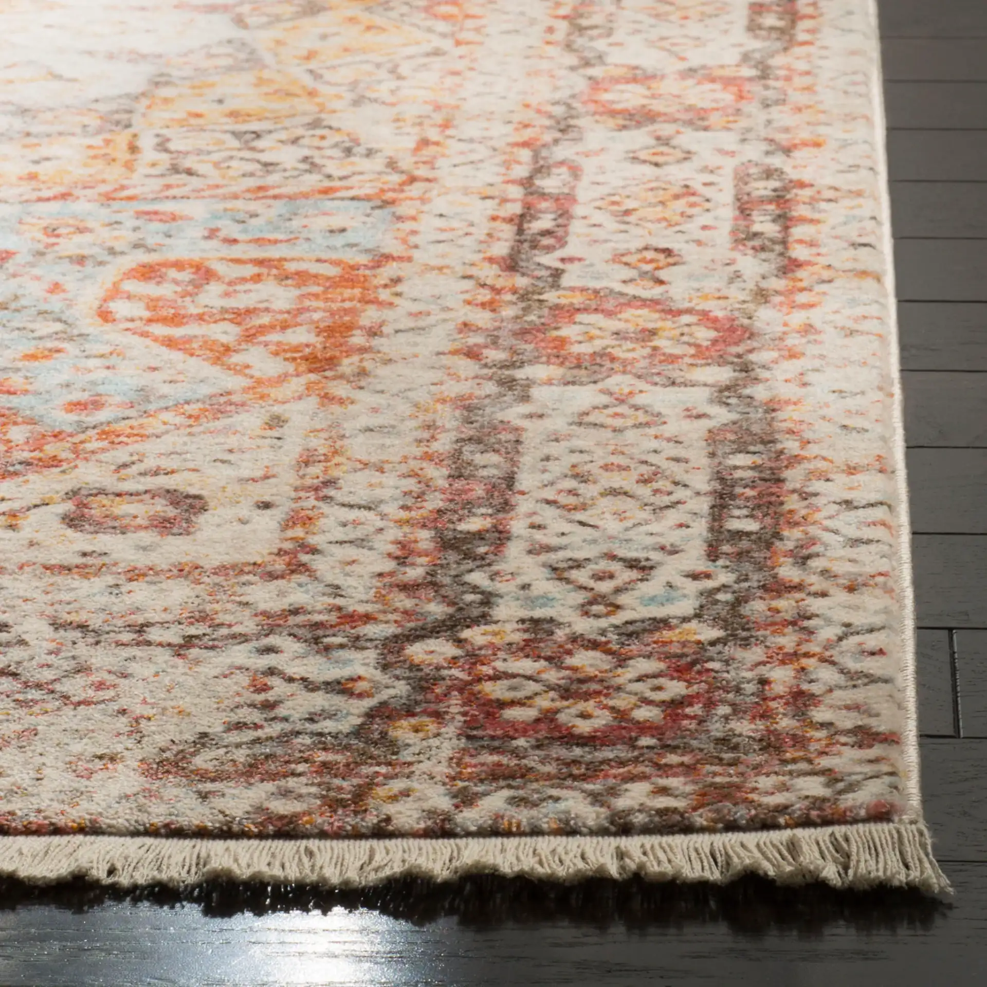 Vintage Persian Bohemian Medallion Rug in Cream / Rust in a styled room