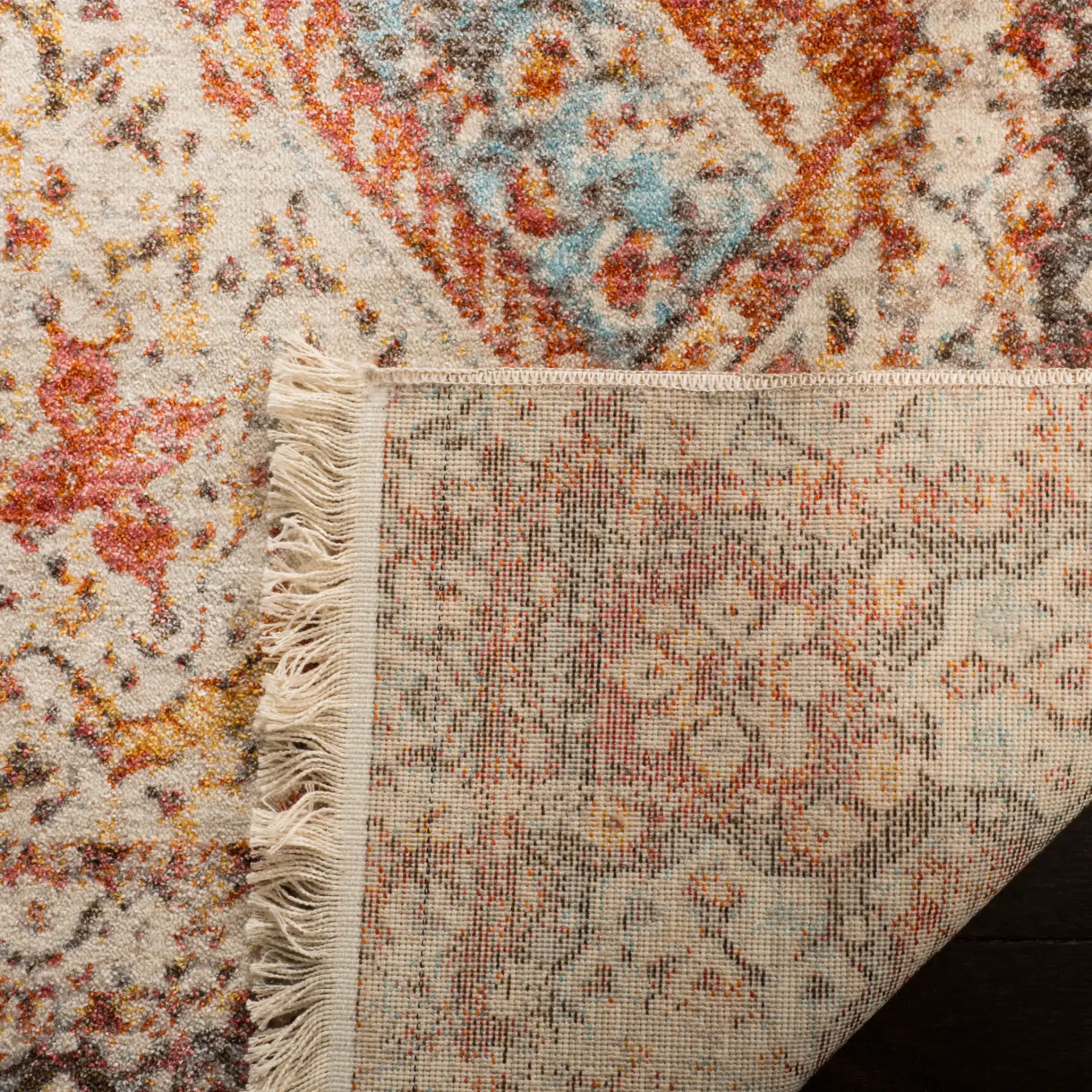 Vintage Persian Bohemian Medallion Rug in Cream / Rust in a styled room
