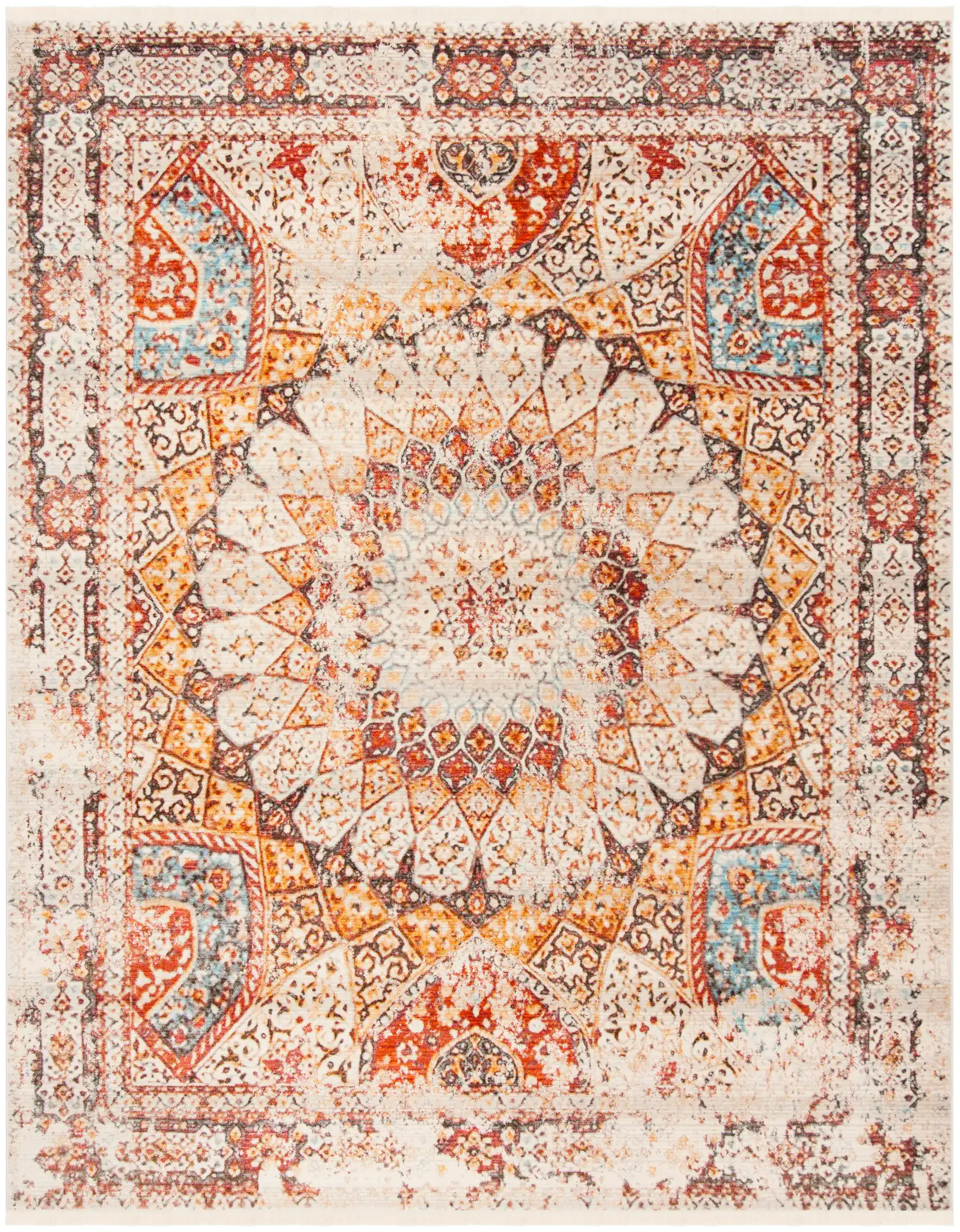 Vintage Persian Bohemian Medallion Rug in Cream / Rust