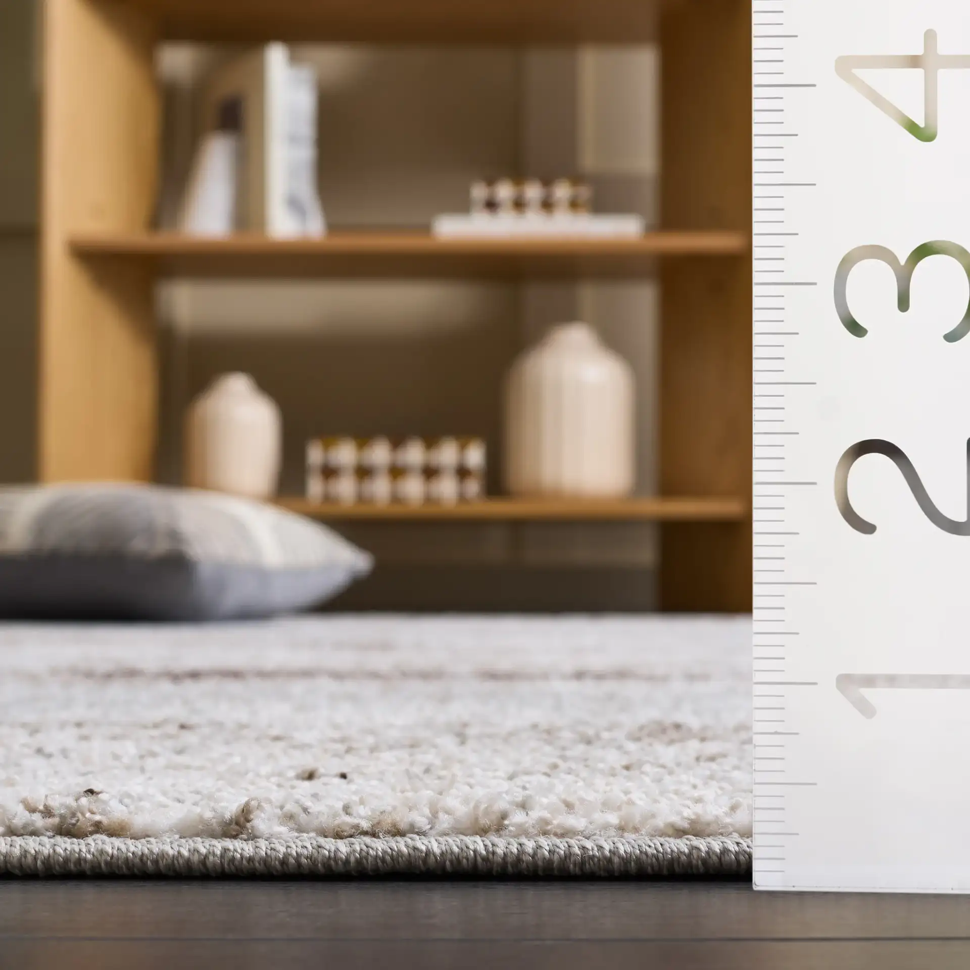 Wave Distressed Stripe Rug in Ivory / Gray in a styled room