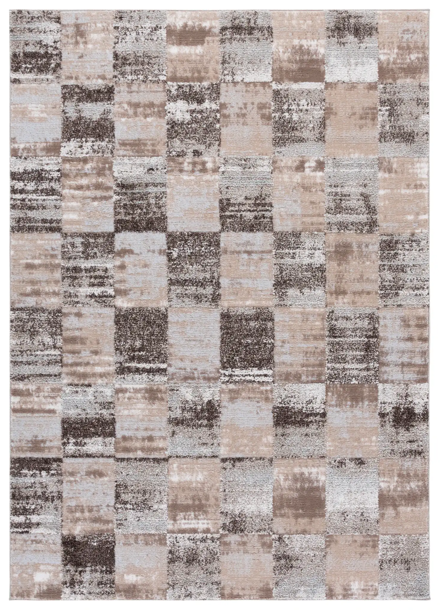 Wave Checkered Rug in Beige / Gray