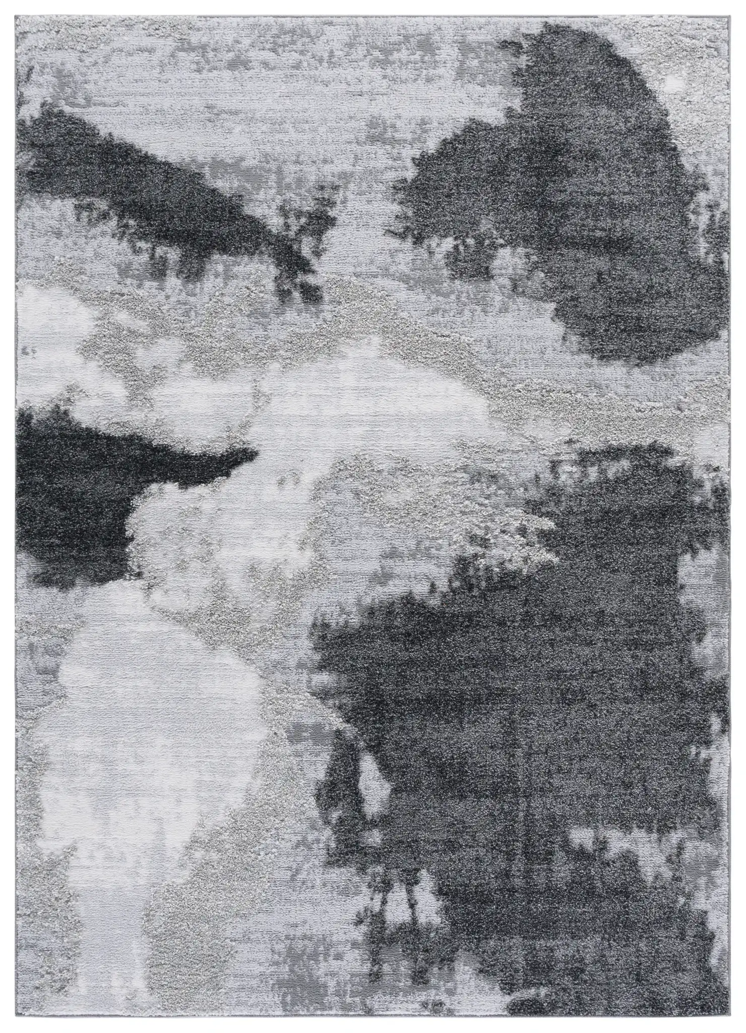 Wave Painterly Abstract Rug in Gray / Light Gray