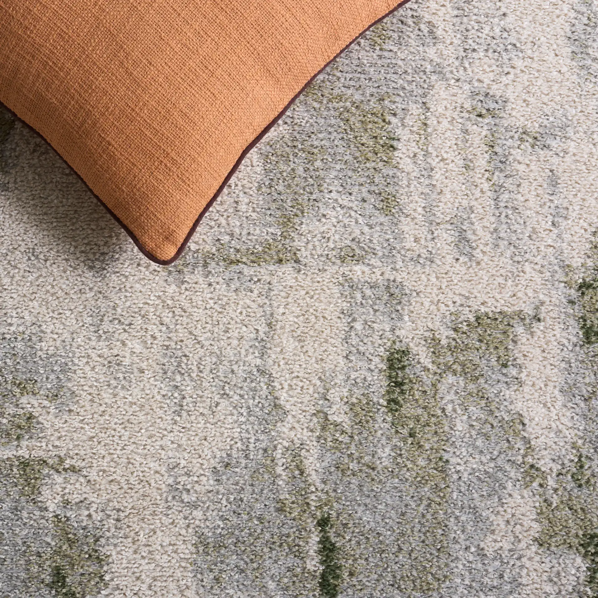 Wave Crosshatch Abstract Rug in Ivory / Green in a styled room