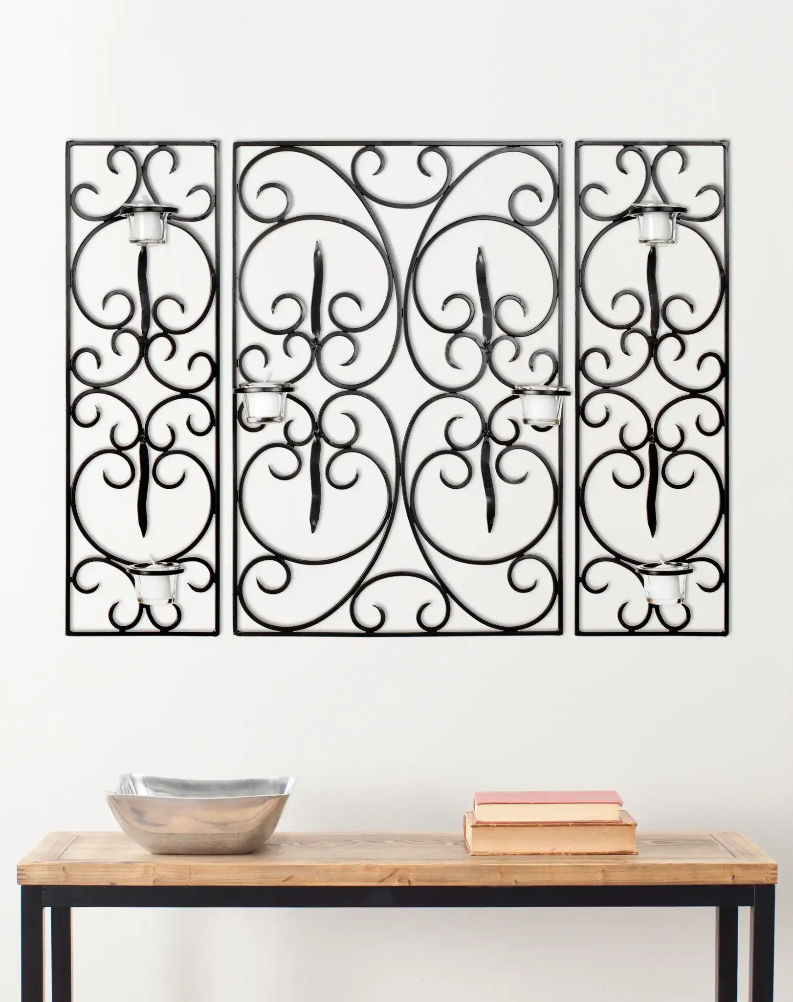 Votive Wall Decor (Set of 3) in Black in a styled room