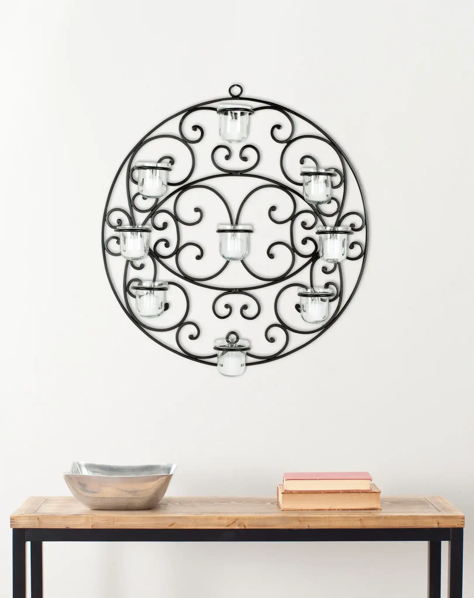 Tea Light Wall Decor in Black in a styled room