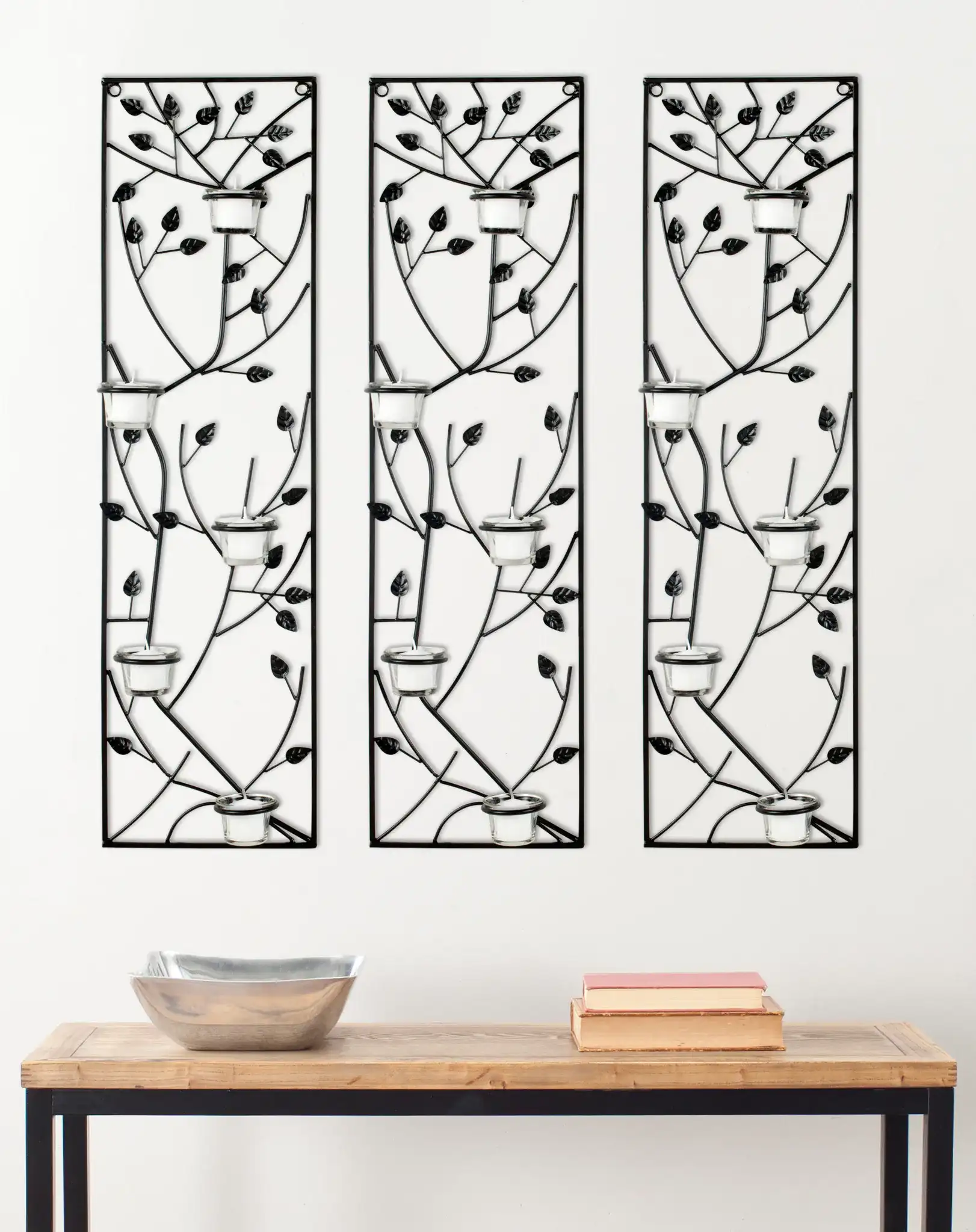 Votive Wall Decor (Set of 3) in Black in a styled room