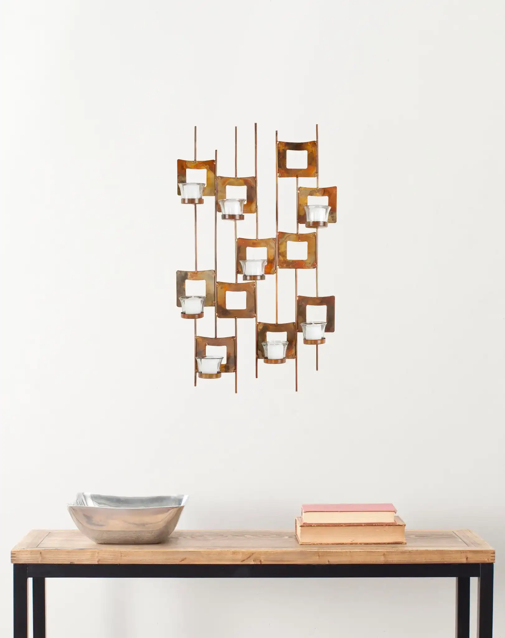 Votive Wall Decor in Burnt Copper in a styled room