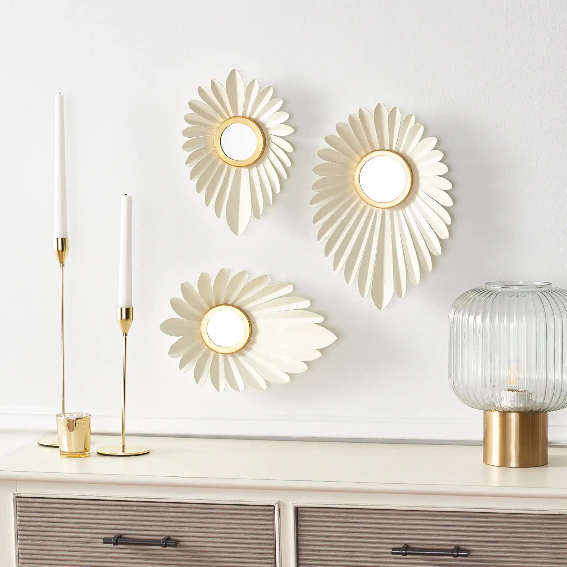 Hermia Three-Piece Wall Decor Set in Ivory / Gold in a styled room