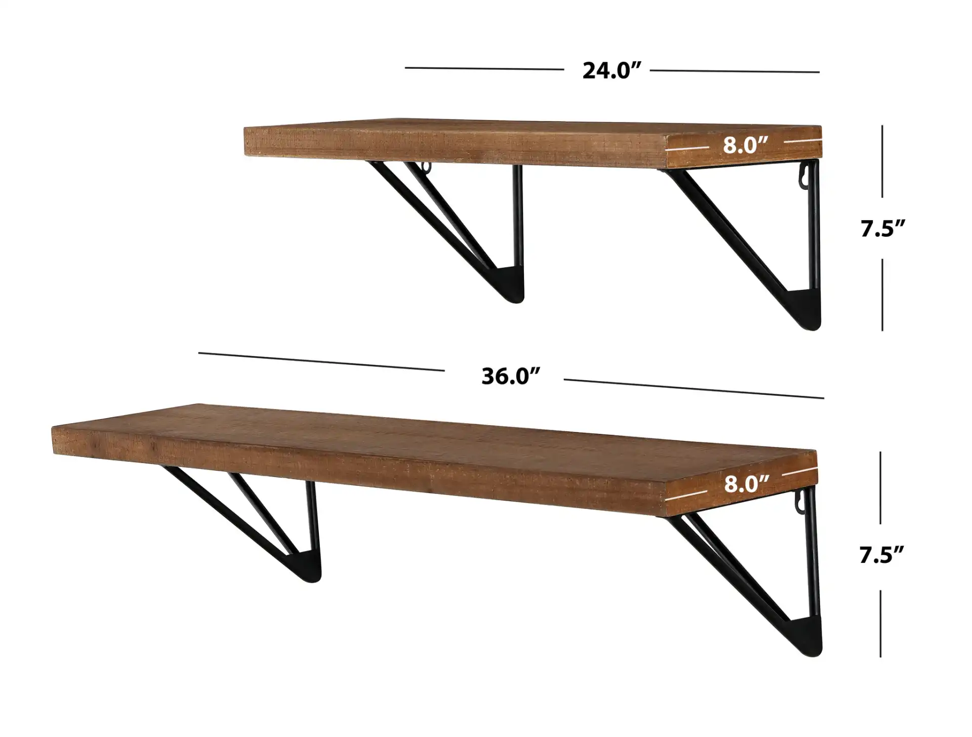 Banria 36 & 24" Wall Shelf in Brown / Black, detail view