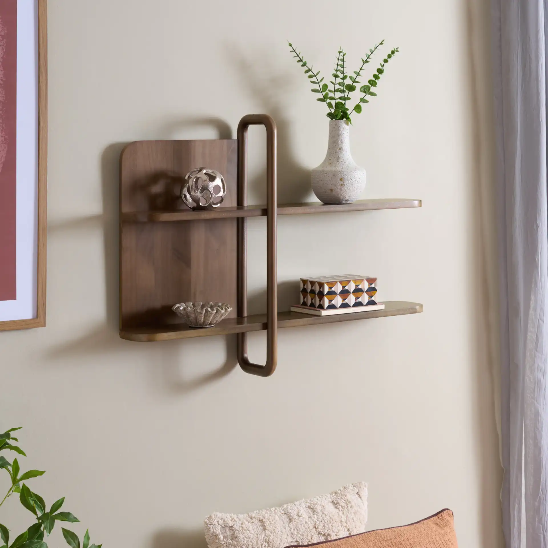 Tano Wall Shelf in Warm Brown in a styled room