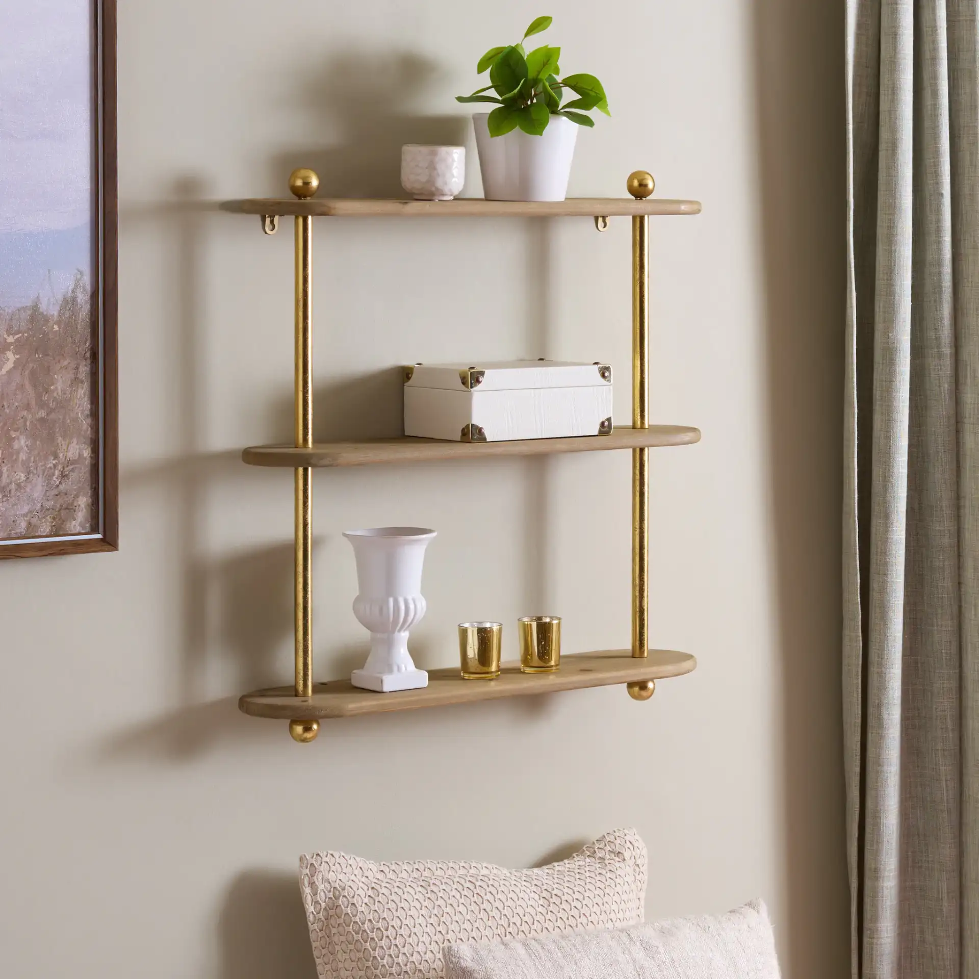 Nova Wall Shelf in Natural Unfinished / Antique G in a styled room