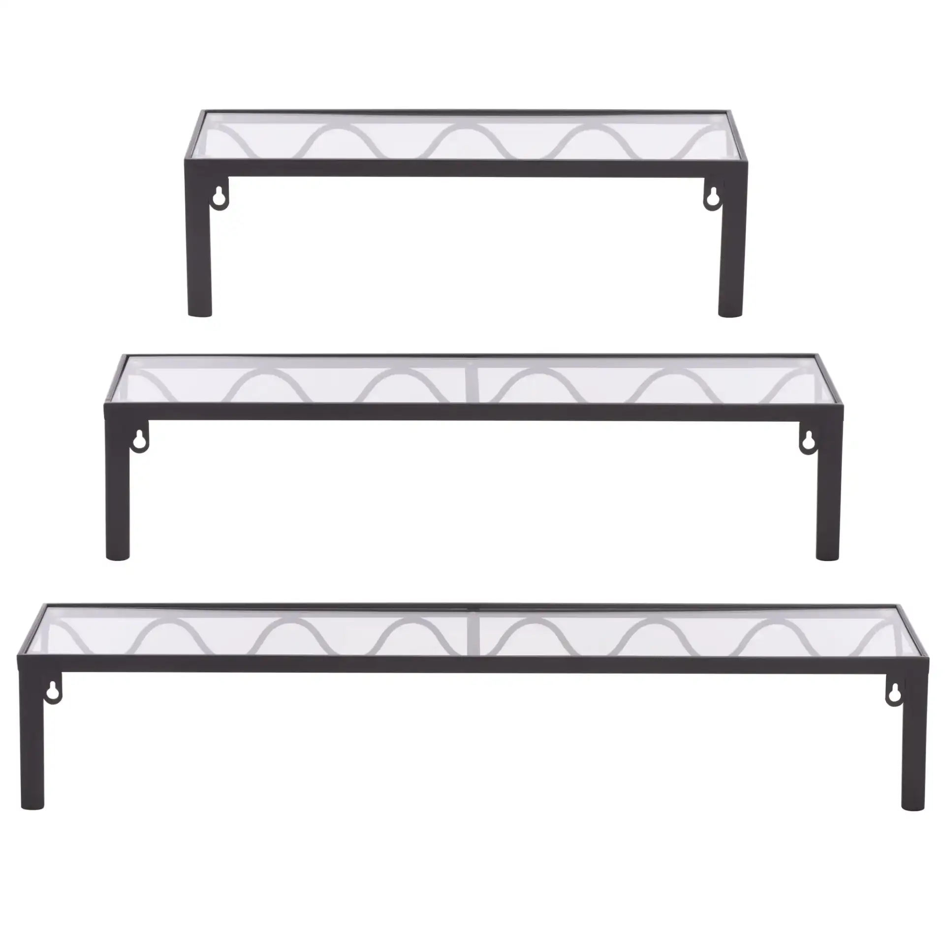 Sani Scalloped Three-Piece Shelf Set in Black, detail view