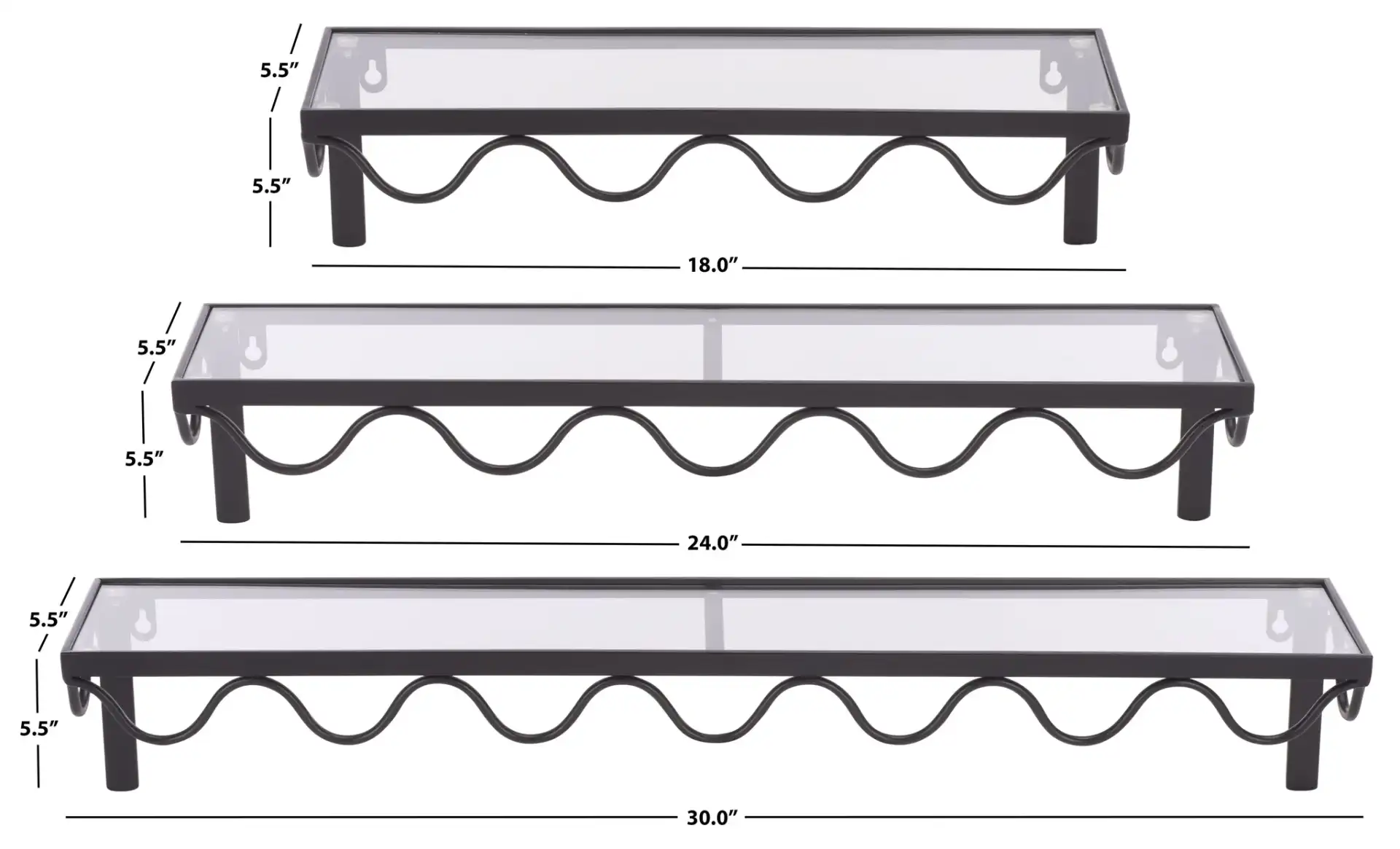 Sani Scalloped Three-Piece Shelf Set in Black, detail view