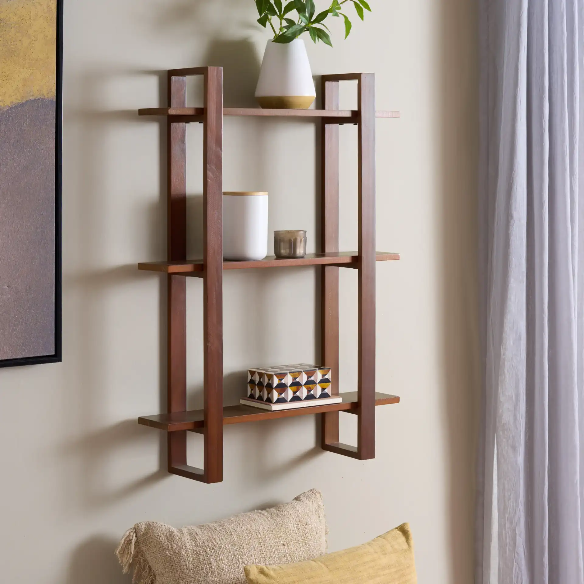 Arlo Wall Shelf in Chestnut / Brown in a styled room