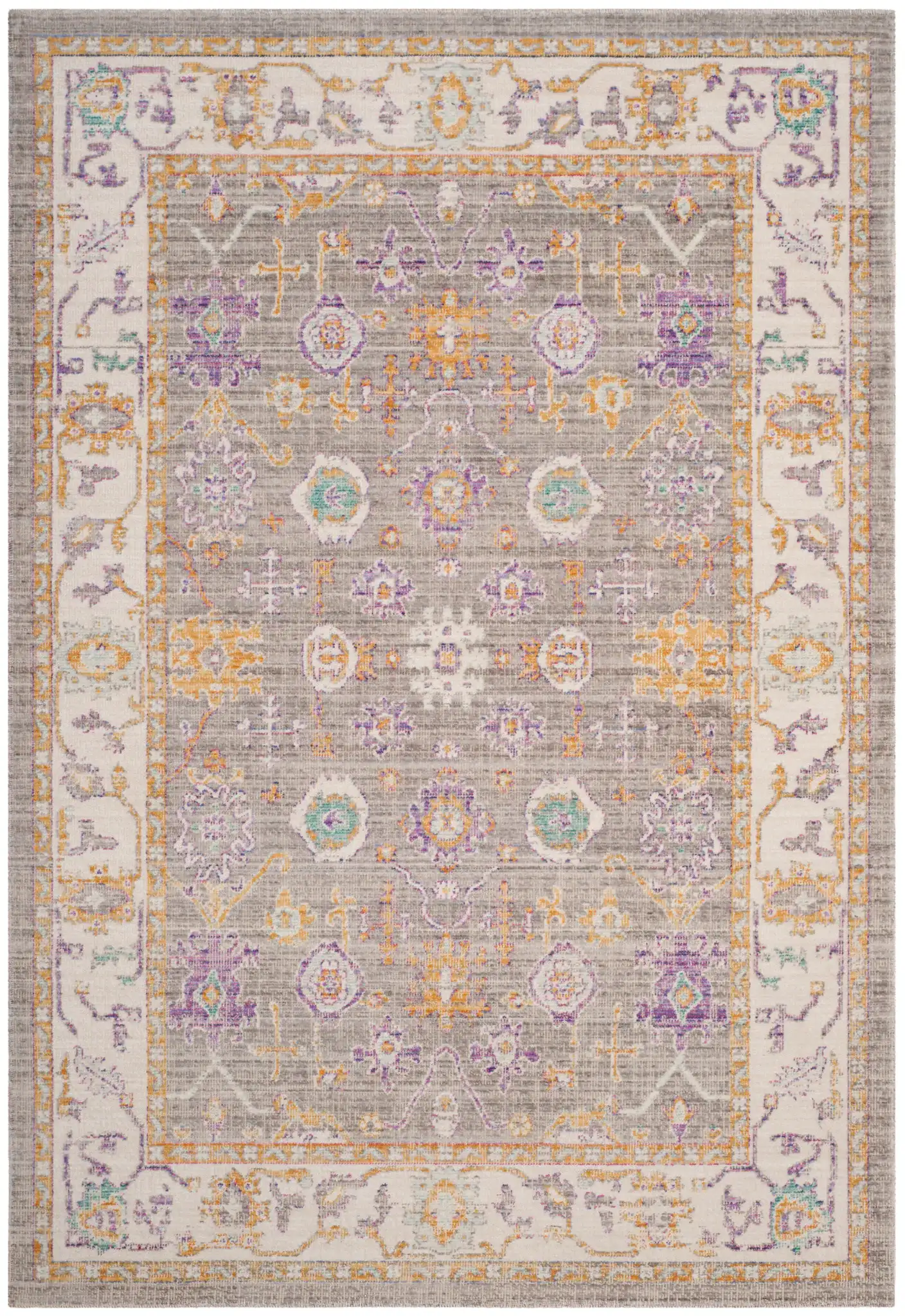 Windsor Bordered Medallion Rug in Gray / Cream