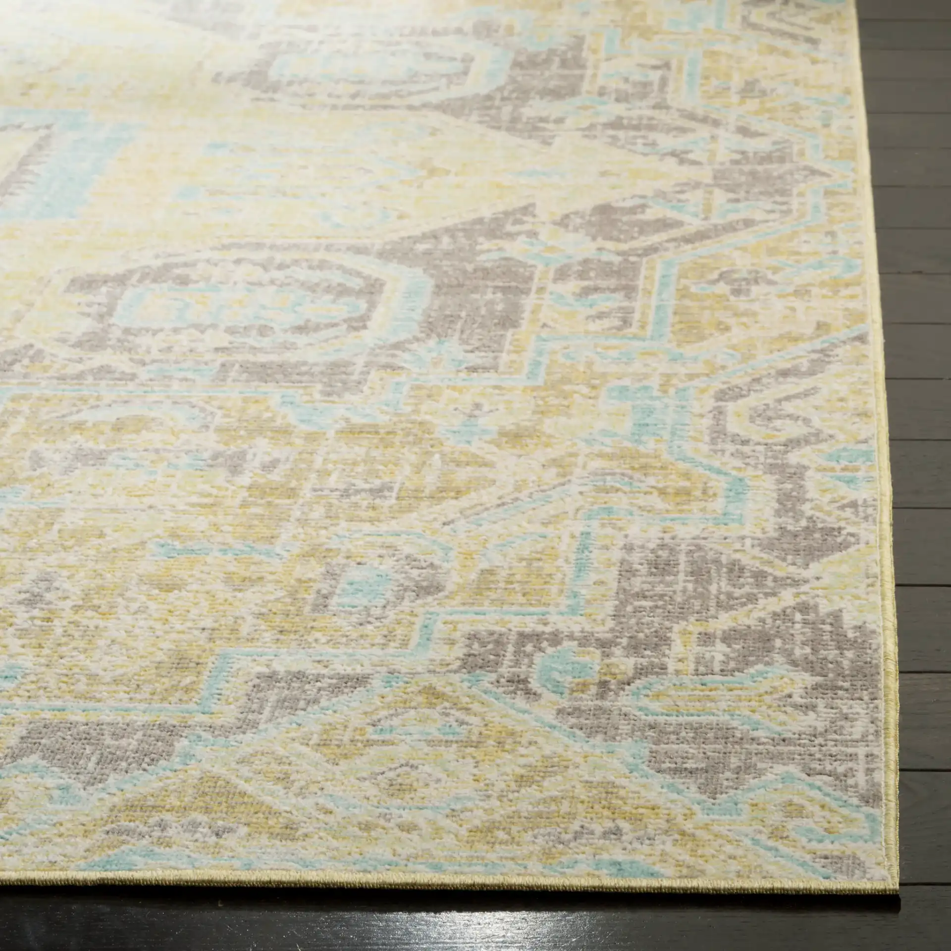 Windsor Medallion Rug in Light Gray / Lime in a styled room