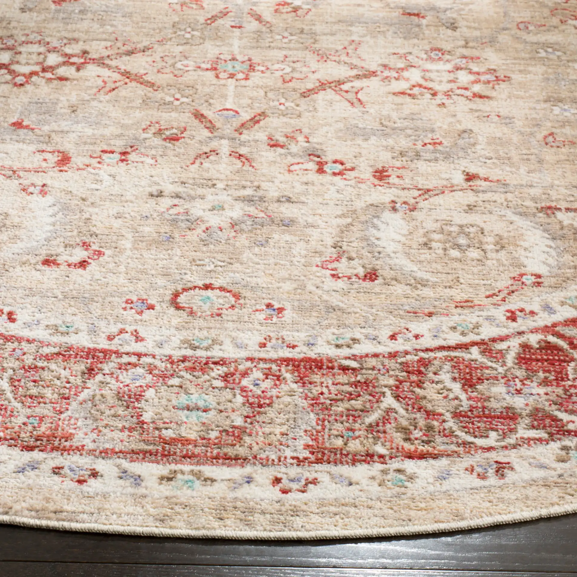 Windsor Floral Bordered Rug in Ivory / Red in a styled room