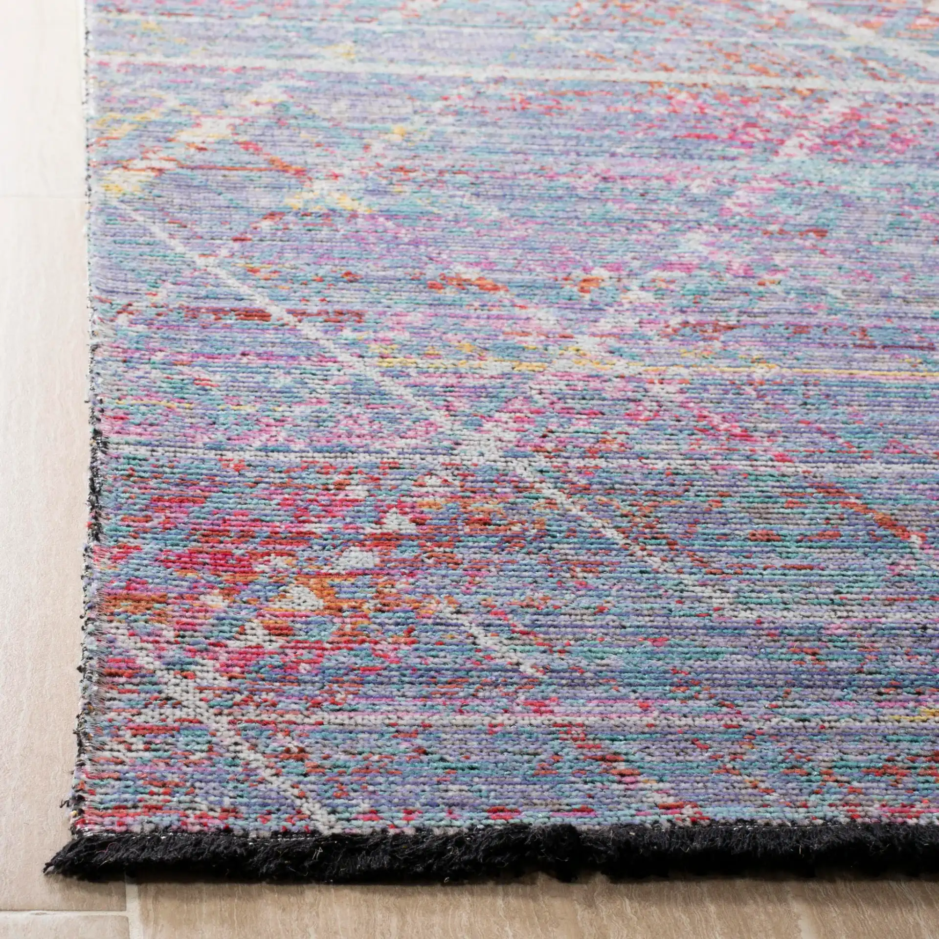 Windsor Grid Abstract Rug in Ivory / Aqua in a styled room