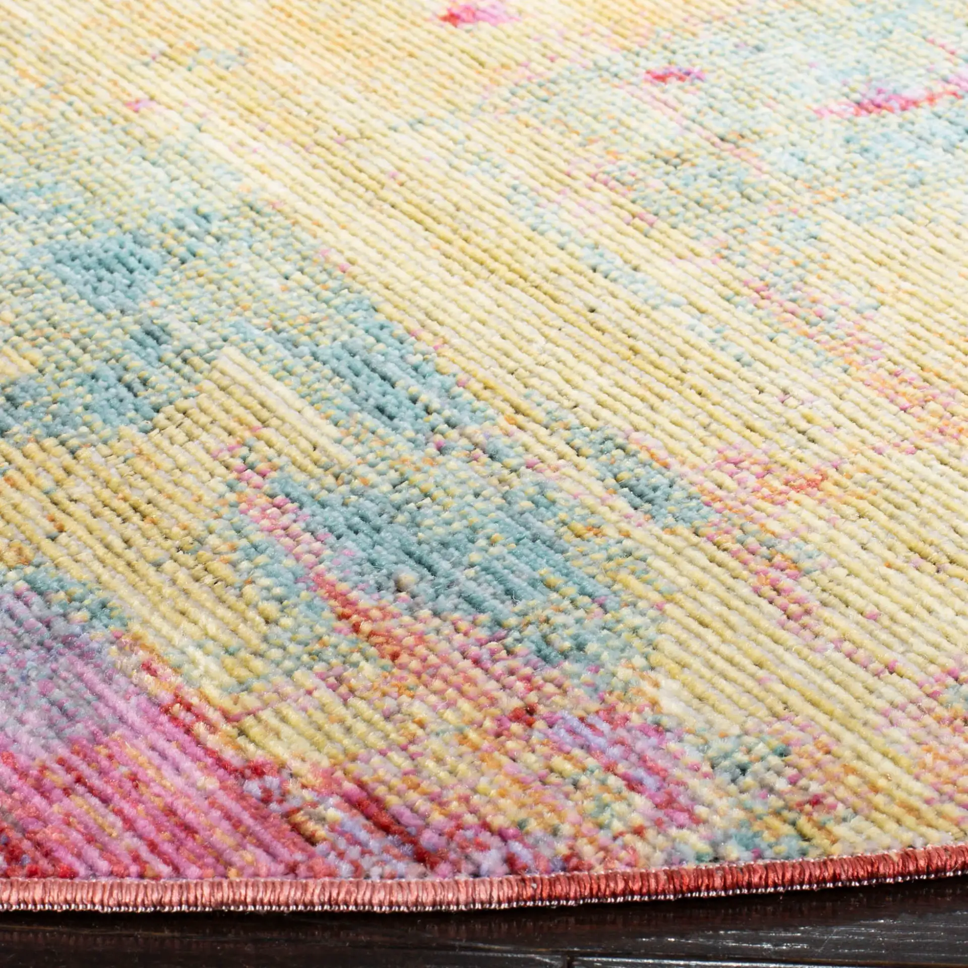Windsor Abstract Striated Rug in Fuchsia / Turquoise in a styled room