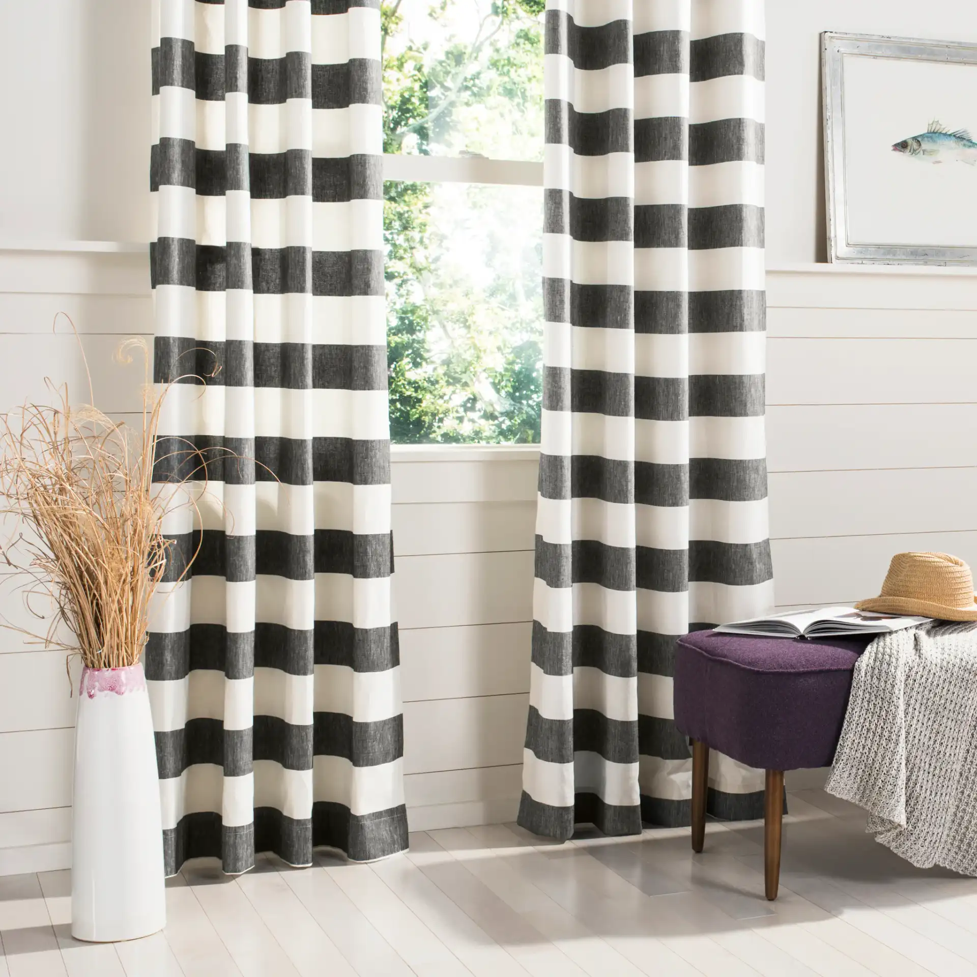 Rafina Window Panel in Gray in a styled room