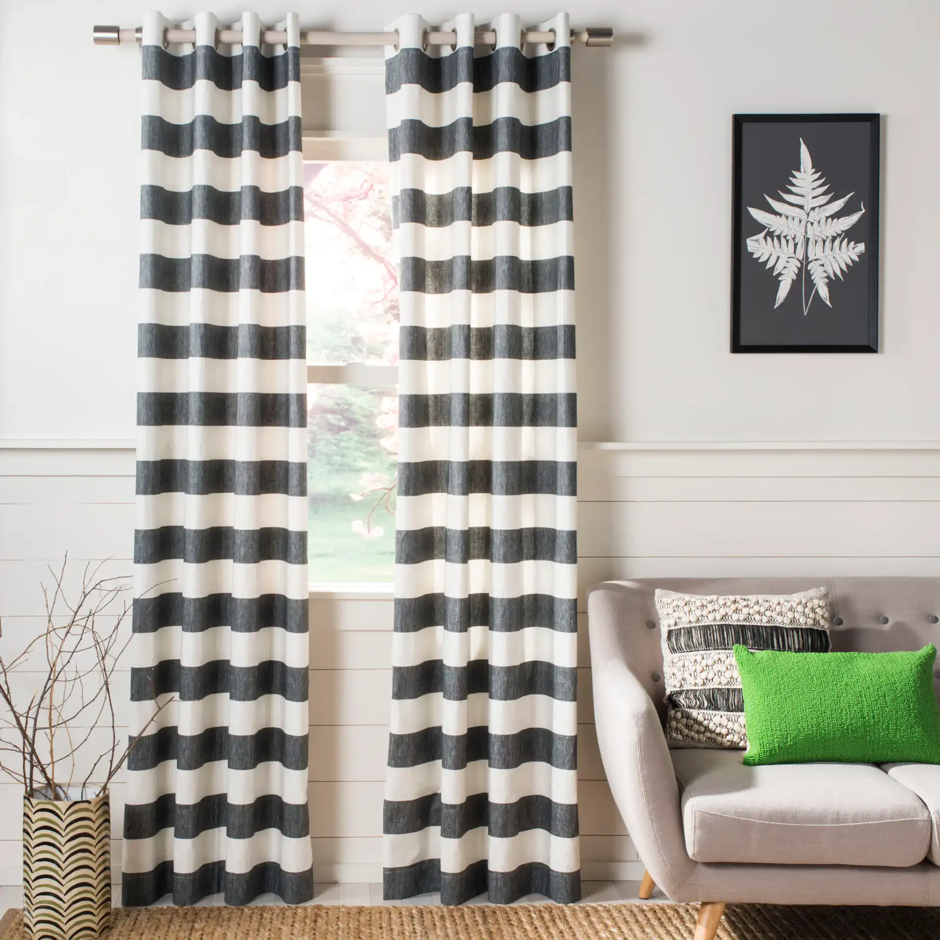 Rafina Window Panel in Gray in a styled room