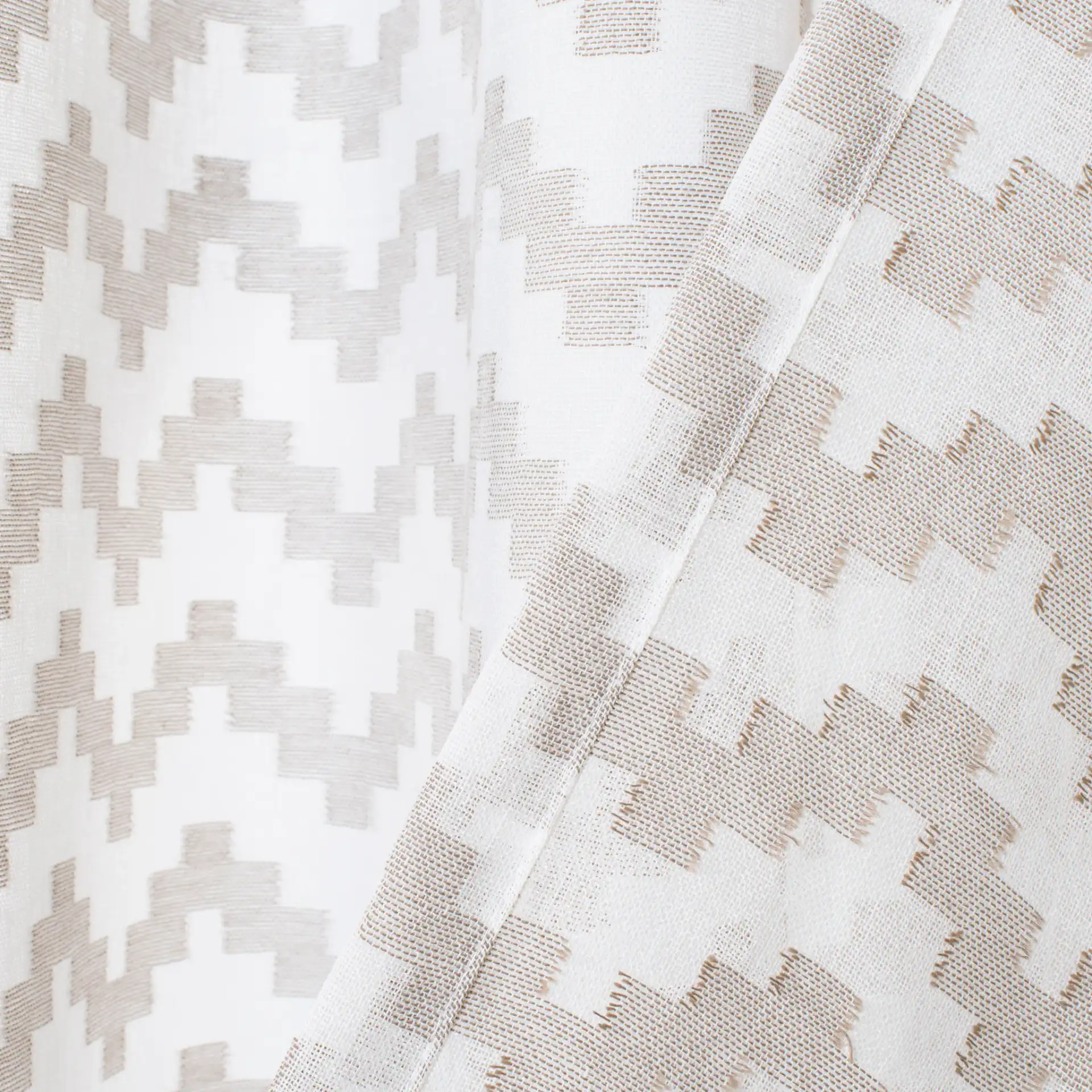 Penda Window Panel in Taupe / White in a styled room