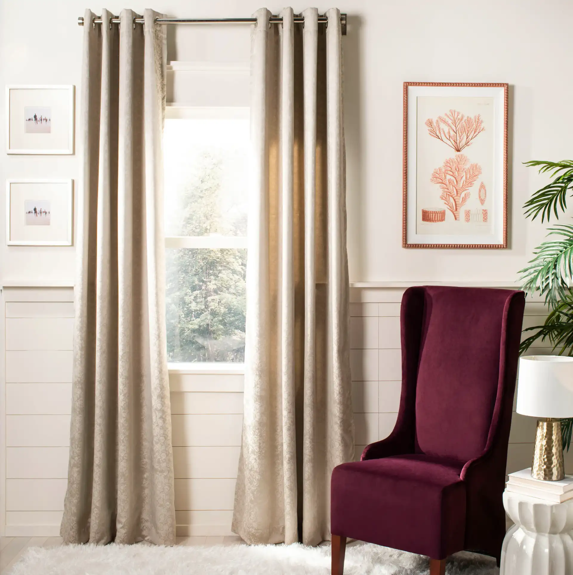 Betra Window Panel in Beige in a styled room