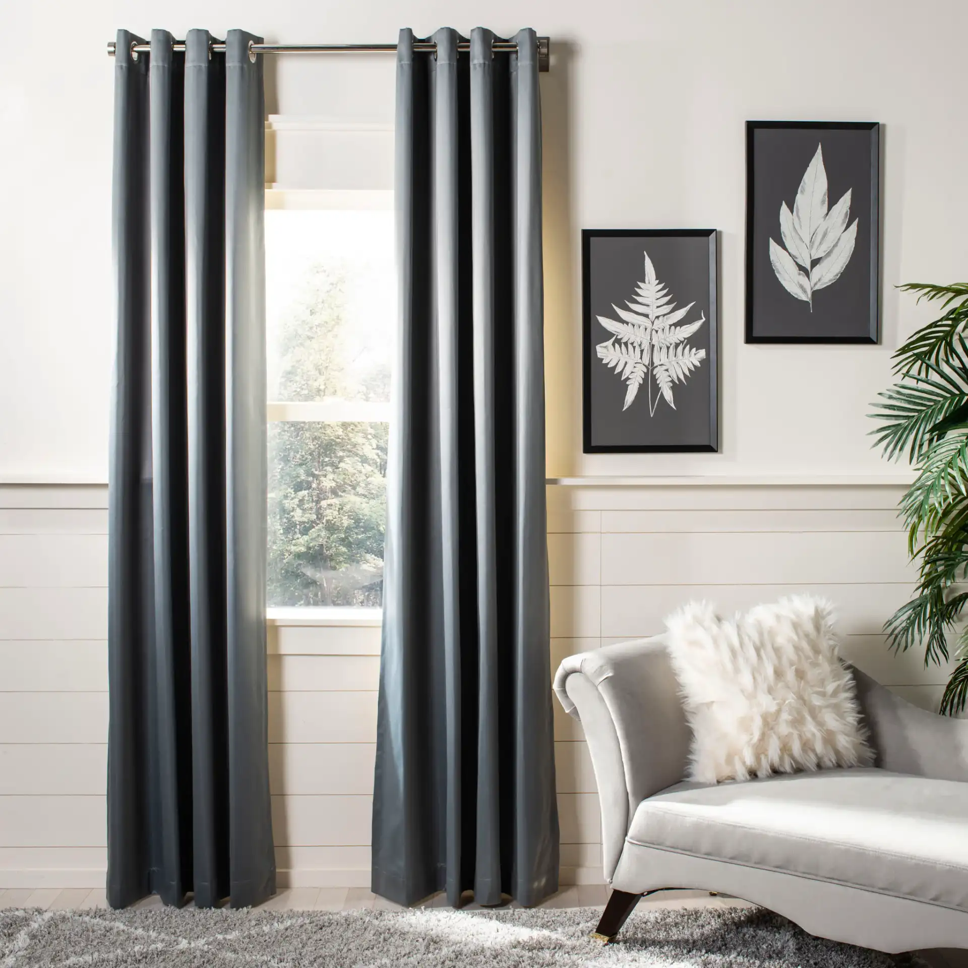 Gresla Window Panel in Gray in a styled room