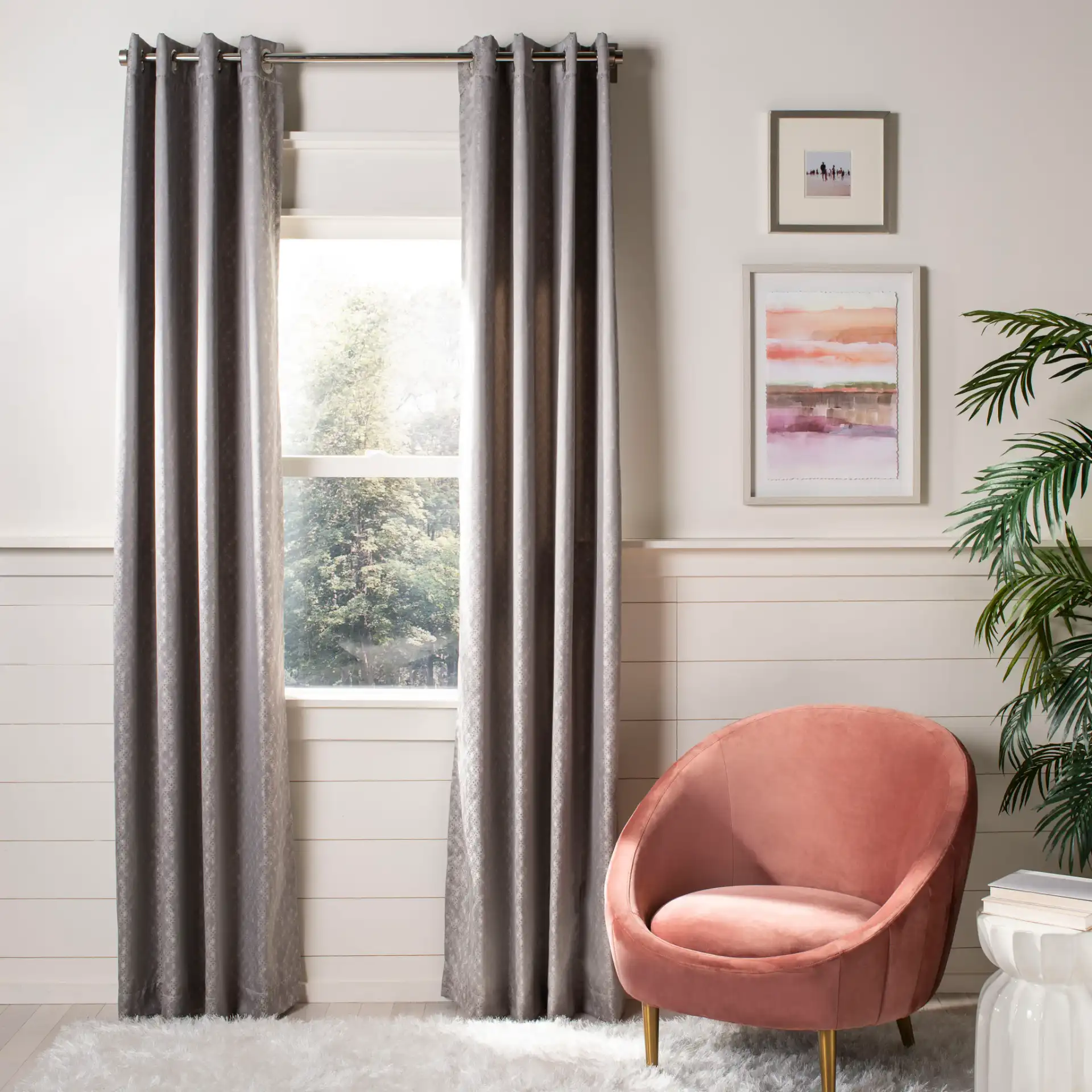 Bilra Window Panel in Gray in a styled room