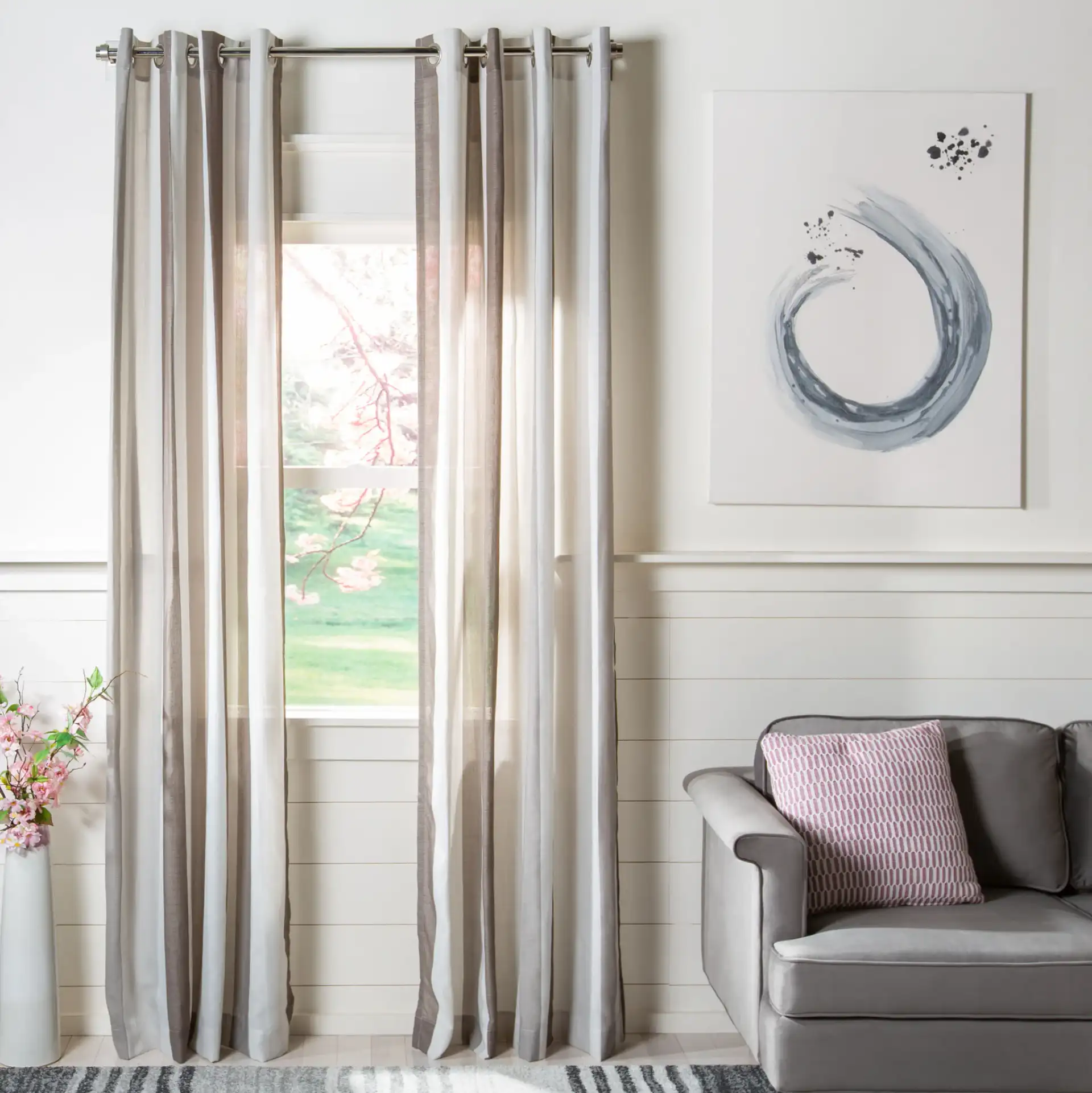 Jara Window Panel in Assorted Beige in a styled room
