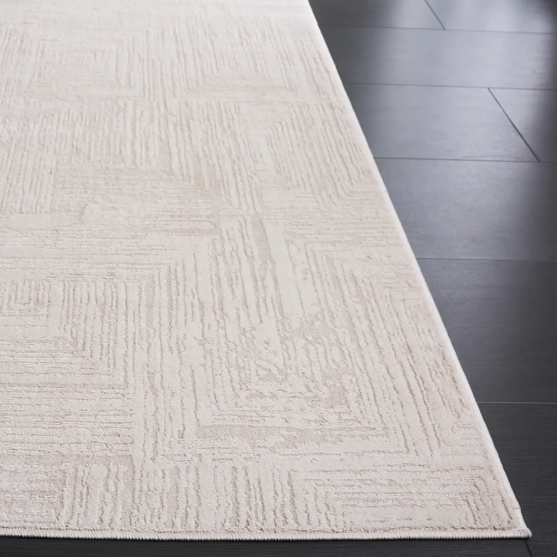 Whisper Concentric Square Rug in Beige in a styled room