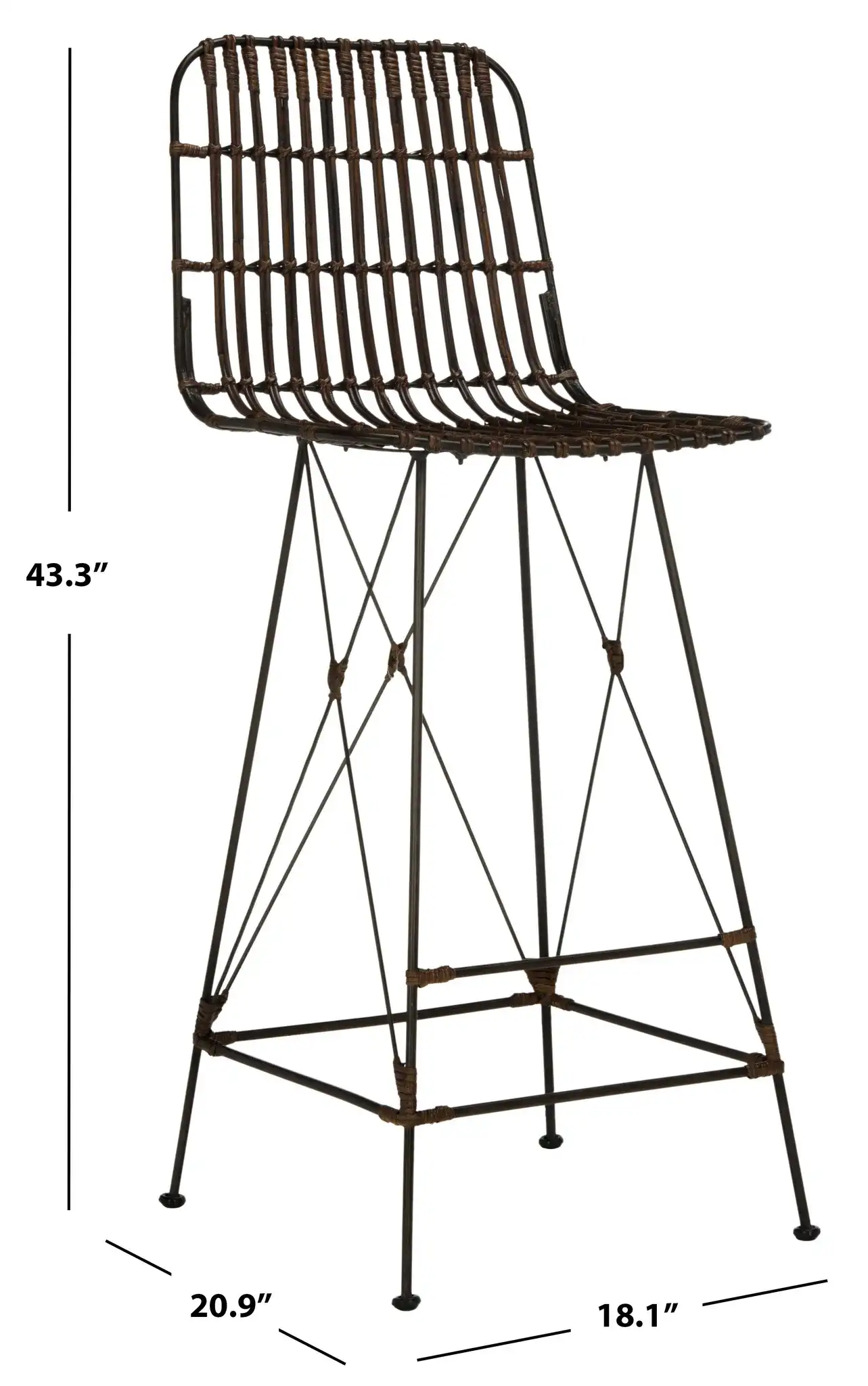 Minerva Wicker Bar Stool (Set Of 2) in Chocolate, detail view