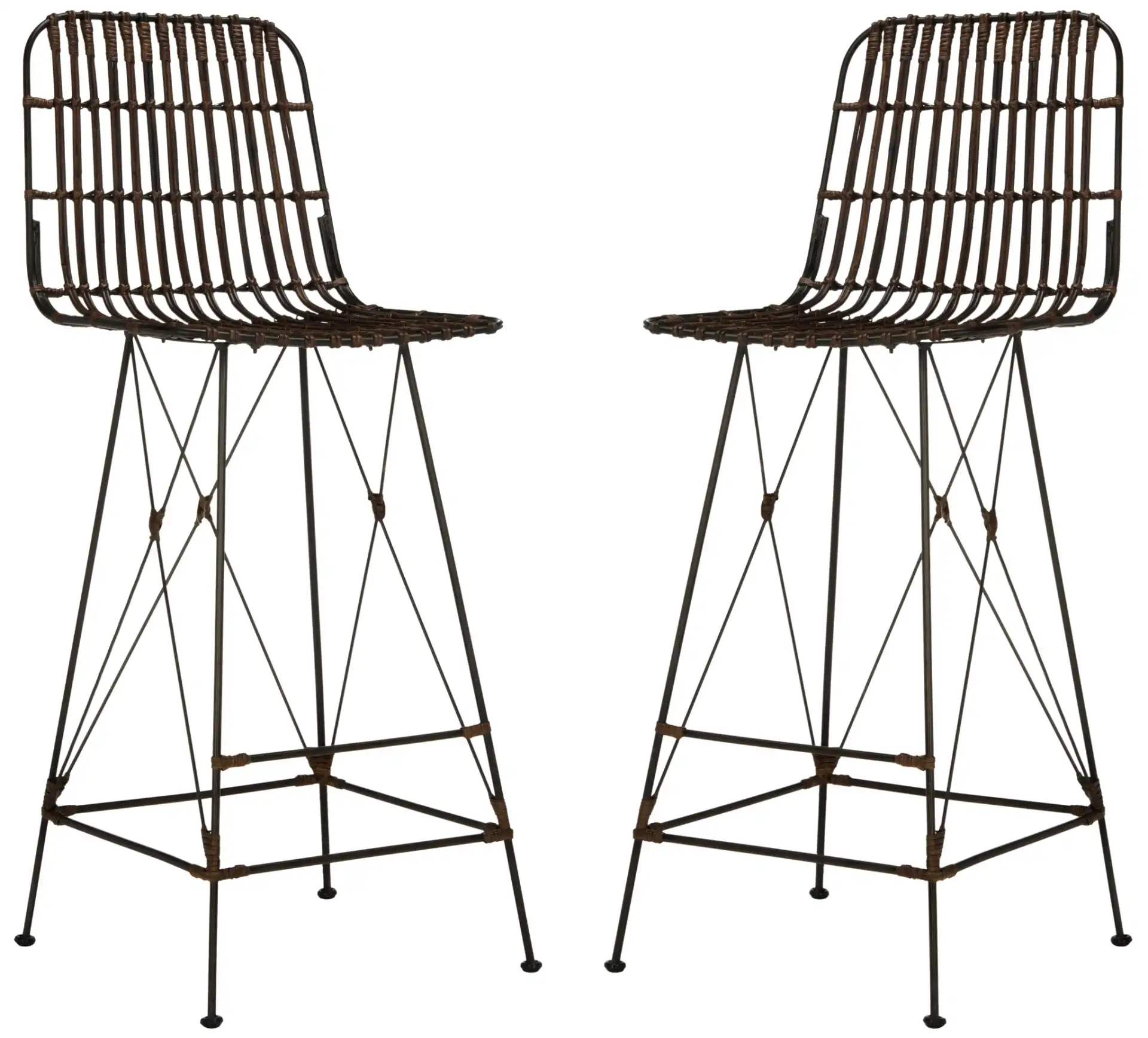 Minerva Wicker Bar Stool (Set Of 2) in Chocolate, detail view