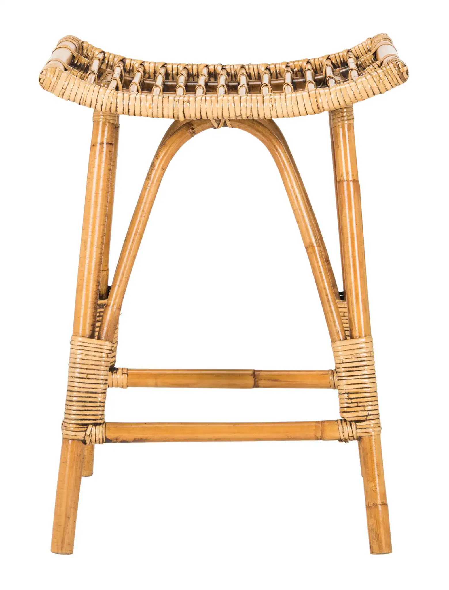 Leda Rattan Counter Stool in Brown, detail view