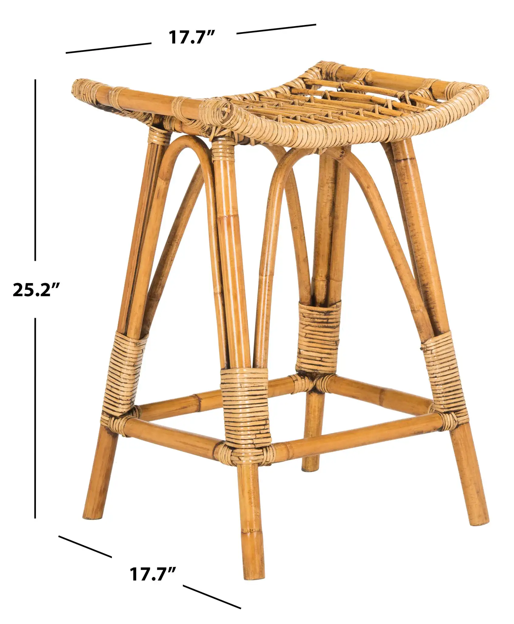 Leda Rattan Counter Stool in Brown, detail view