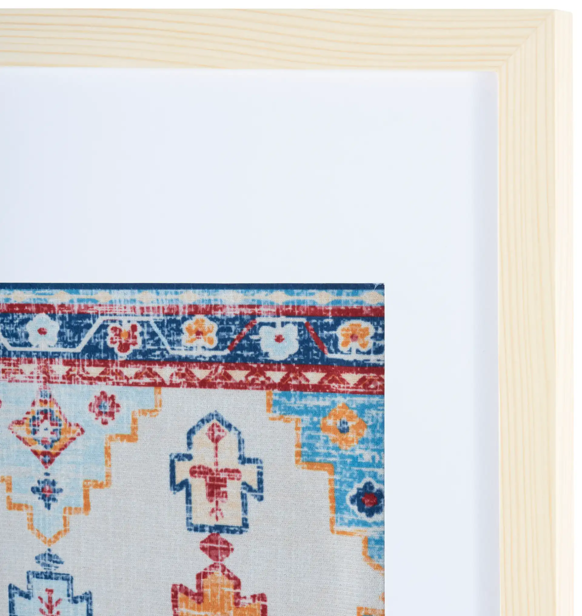 Sumia 29X14 Framed Textile Art in Blue / Orange in a styled room
